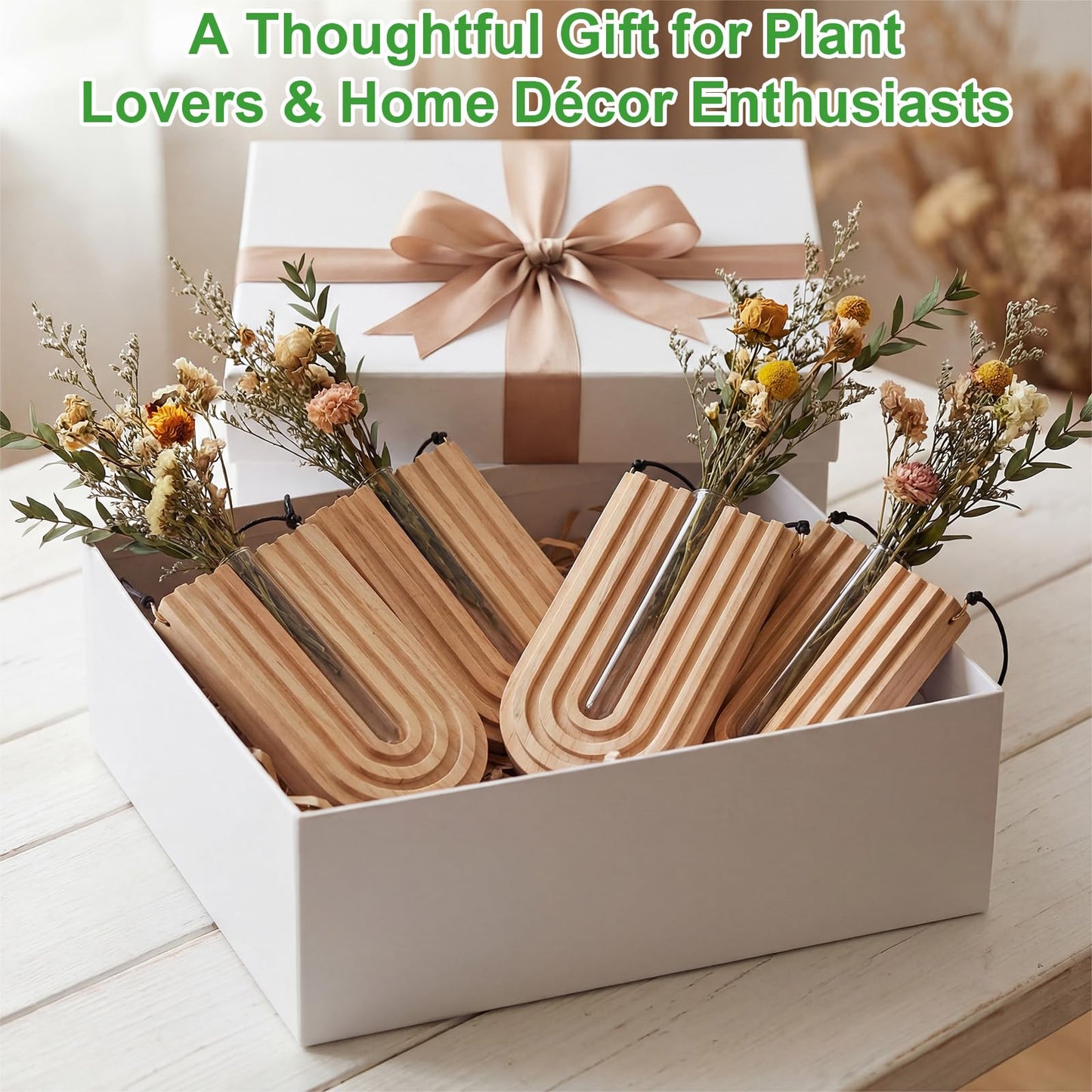 BrightRow Set of 4 Wooden Wall Planter Vase Hanging Propagation Stations Glass Plant and Flower Vases Wall Plant Holder for Indoor Plants Art Boho Home Room Entryway Hallway Decoration