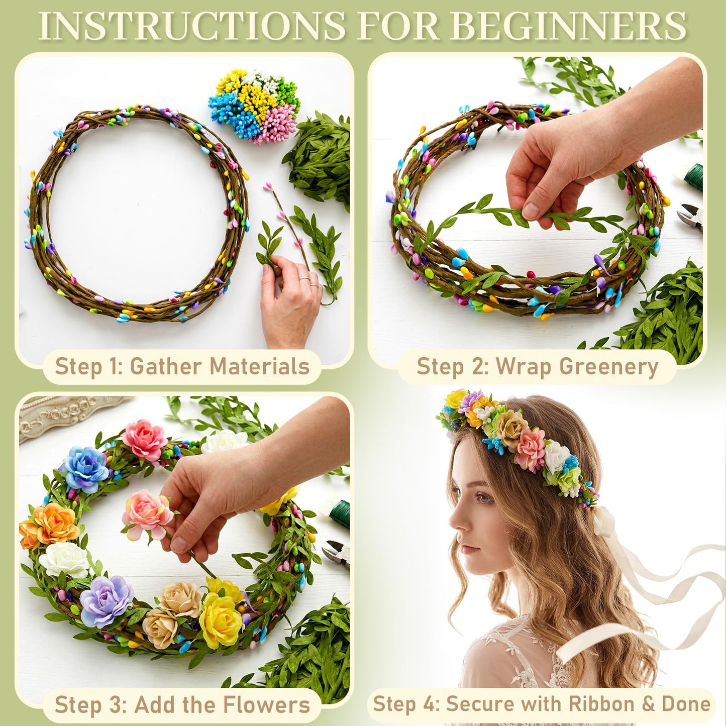 Pattyeer 153Pcs(30 Set) DIY Flower Crowns Making Kit, Handmade Floral Crown Garland Wreath Craft Kit, Make Your Own Flower Hair Accessories Gift for Women