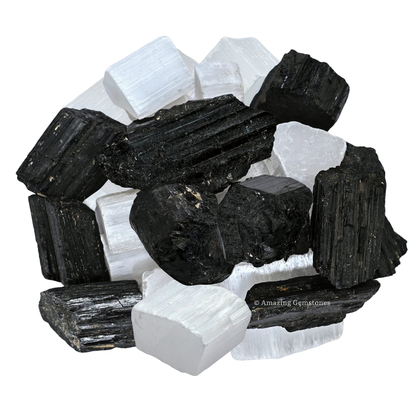 Amazing Gemstone Black Tourmaline Selenite Crystal - 1/2 lb Bulk Raw Black Tourmaline Crystals and Selenite Healing Crystals for Protection, Crystal Grid, Energy Piedra Selenita Original