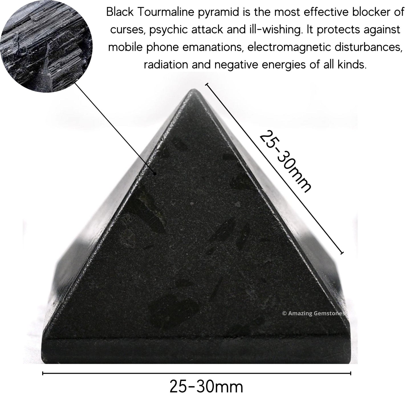 Amazing Gemstone Black Tourmaline Pyramid Crystal Healing Stones - 1" Great Pyramid Figurine of Natural Stone Pyramid for Meditation, Reiki, Chakra Balancing and Crystal Pyramids Grid