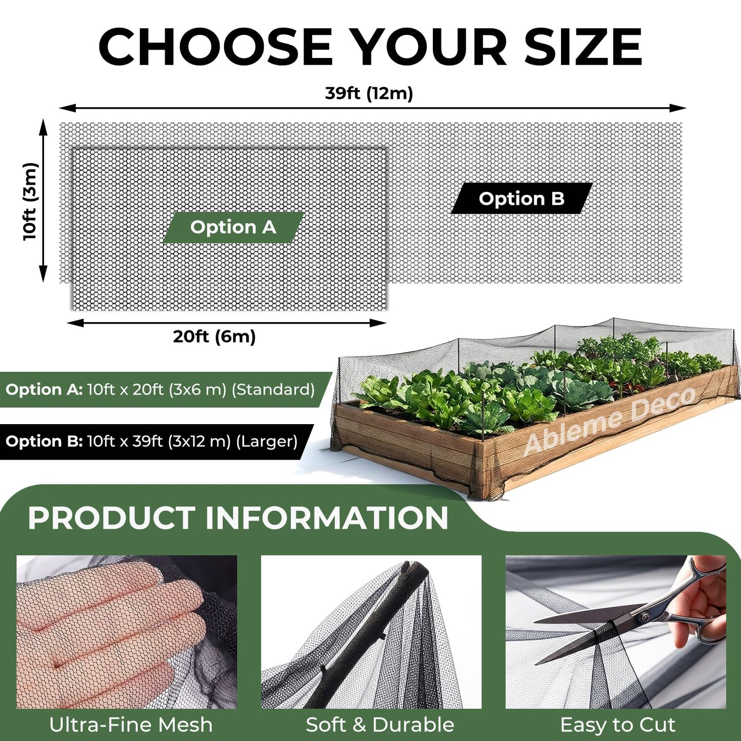 Mosquito Netting Garden 39x10Ft, Garden Mesh Netting, Fly Insect Bird Net Barrier for Plant Protection Net for Patio Outdoor Use (Black, 39x10FT)