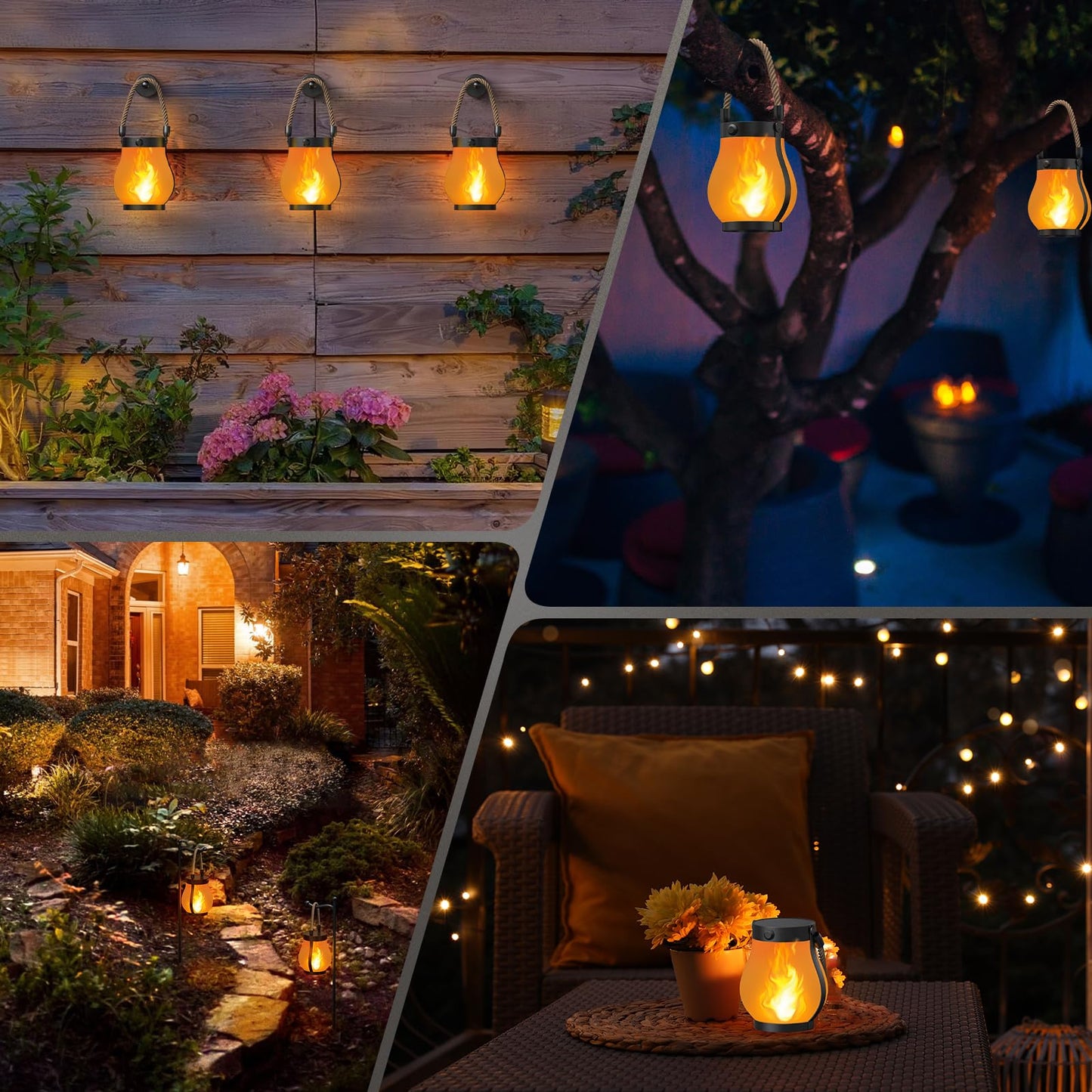 Hompavo Gen2 Solar Lanterns Outdoor with Ultra-Real Flame, Dual Charging (USB/Solar) & 2 Mode - Waterproof Decorative Hanging/Table Lights for Yard Patio Garden Birthday Mothers Day Gifts for Women, 2