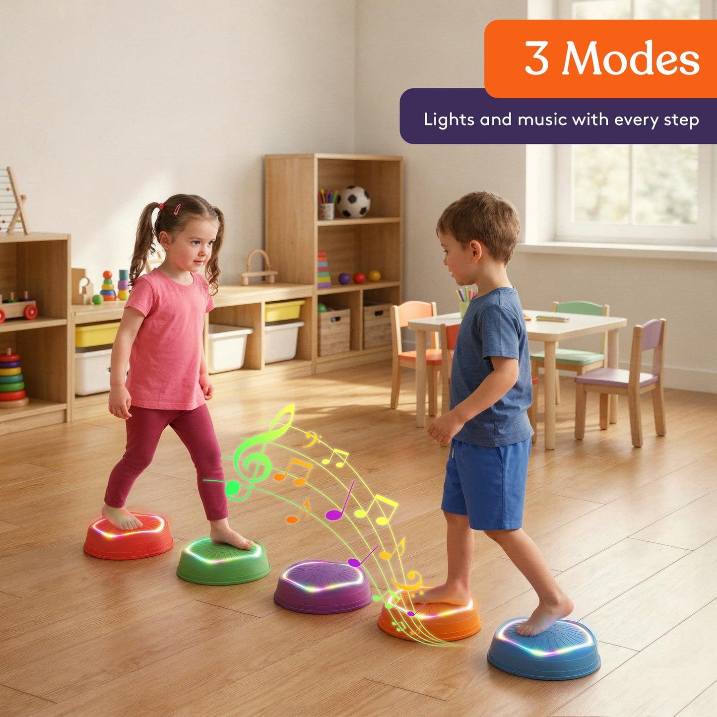 Special Supplies MUSICAL LED Stepping Stones for Kids -Light-Up Balance Blocks- Coordination & Balance for Toddlers & Children- Durable Non-Slip Rubber, Safe Indoor & Outdoor Play-Set of 5