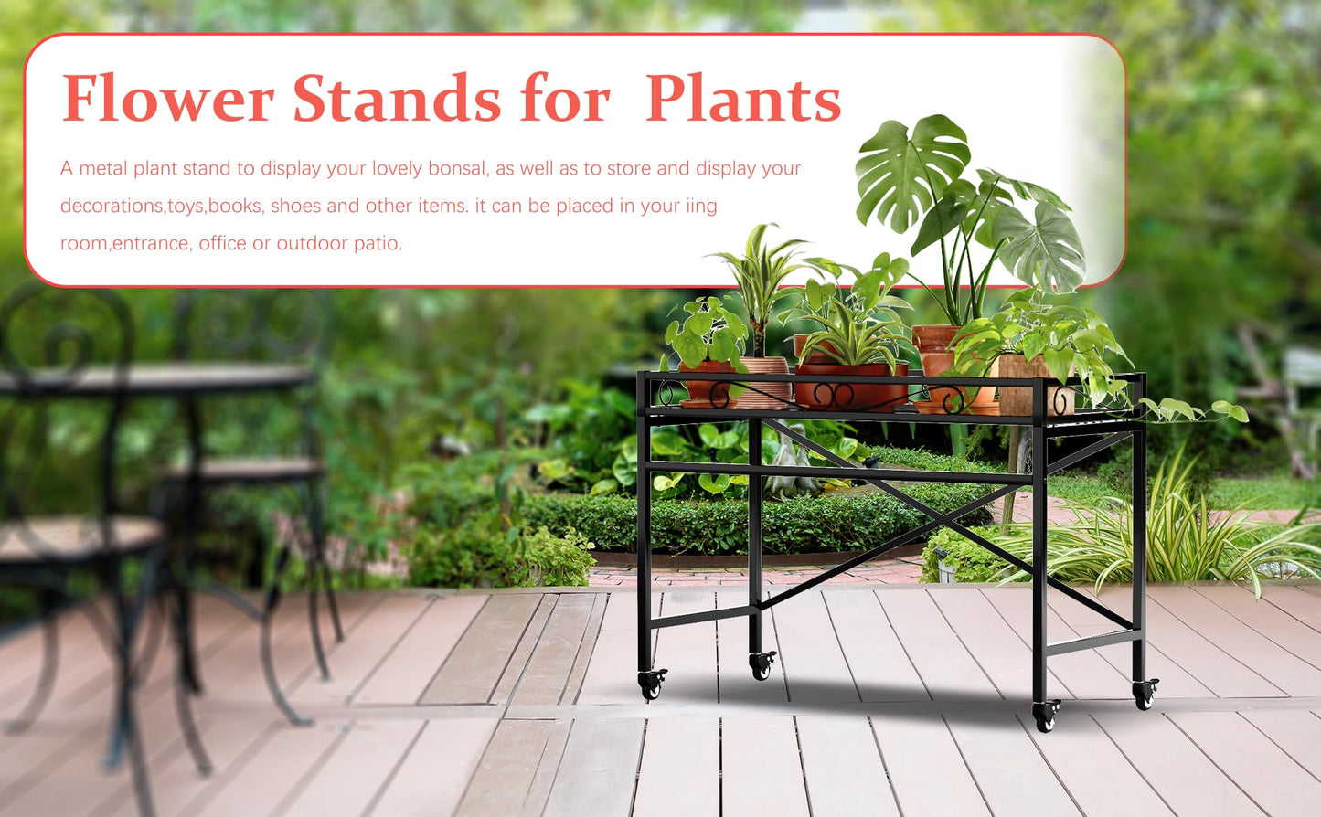 Zhongma Window Height Sturdy Metal Plant Stand with Wheels, 36.6 x 16 x 26.2 in High, Heavy Duty Succulent Shelf for Home Indoor and Outdoor, 220 LBS Capacity & Heavy Duty Construction