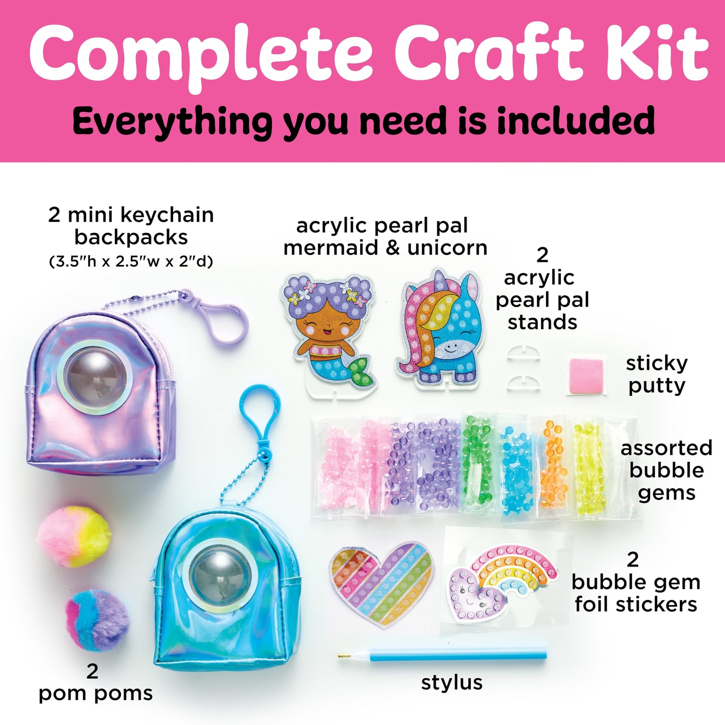 Creativity for Kids Bubble Gems Backpack Keychains - DIY Diamond Art Kits for Kids, Unicorn Toys for Girls, Gem Art Mermaid Gifts for Girls (Ages 6+)