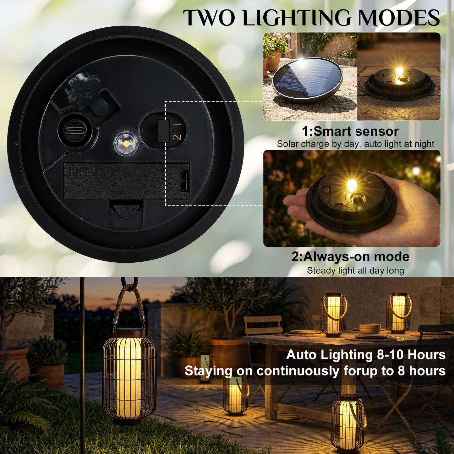 Upgraded Solar Light Replacement Top, Solar Lantern Replacement Top Dual Charging (USB/Solar), 4.4" Warm White Led Solar Replacement Top for Solar Lantern, Floor Lamp
