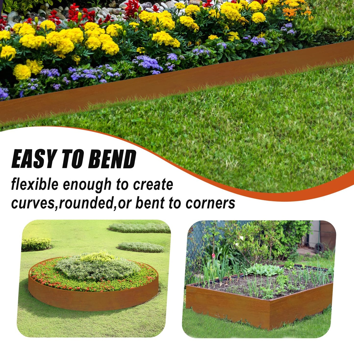 Hugeleaf 10 Pack 6.5 Inch Corten Steel Landscape Edging with 11 Pcs Metal Clips, Hammer-in Heavy Duty Metal Edging Pack of 10 (33 Feet Total Length) -Edge for Lawn Garden Yard, Above Ground 4.1 Inch