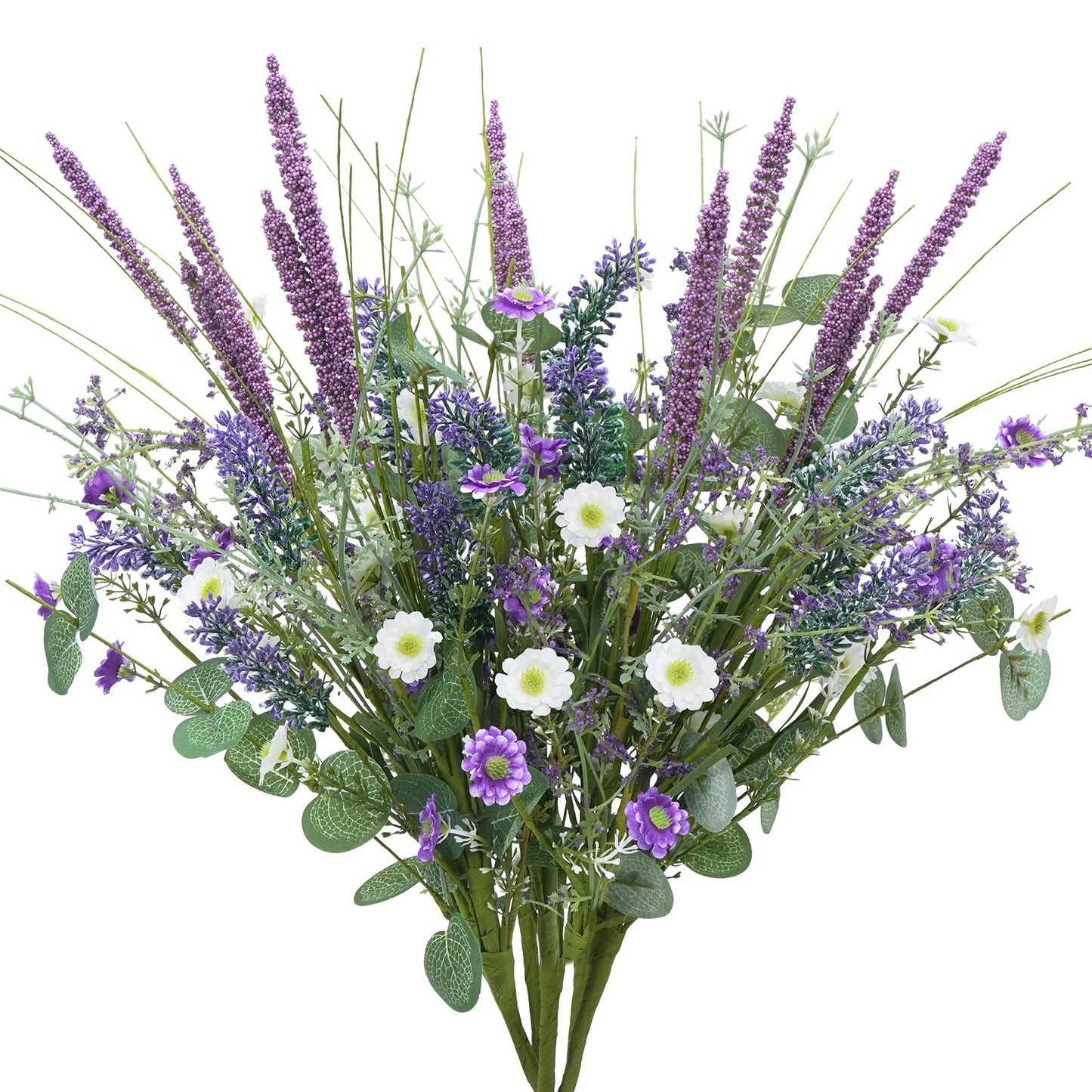 HO2NLE 19.6" Fake Lavender Flowers Artificial Purple 5Pcs Faux Florals Plastic Flowers with Daisies Bulk Bush Spring Summer for Garden Porch Table Centerpieces Home Kitchen Wedding Decorations