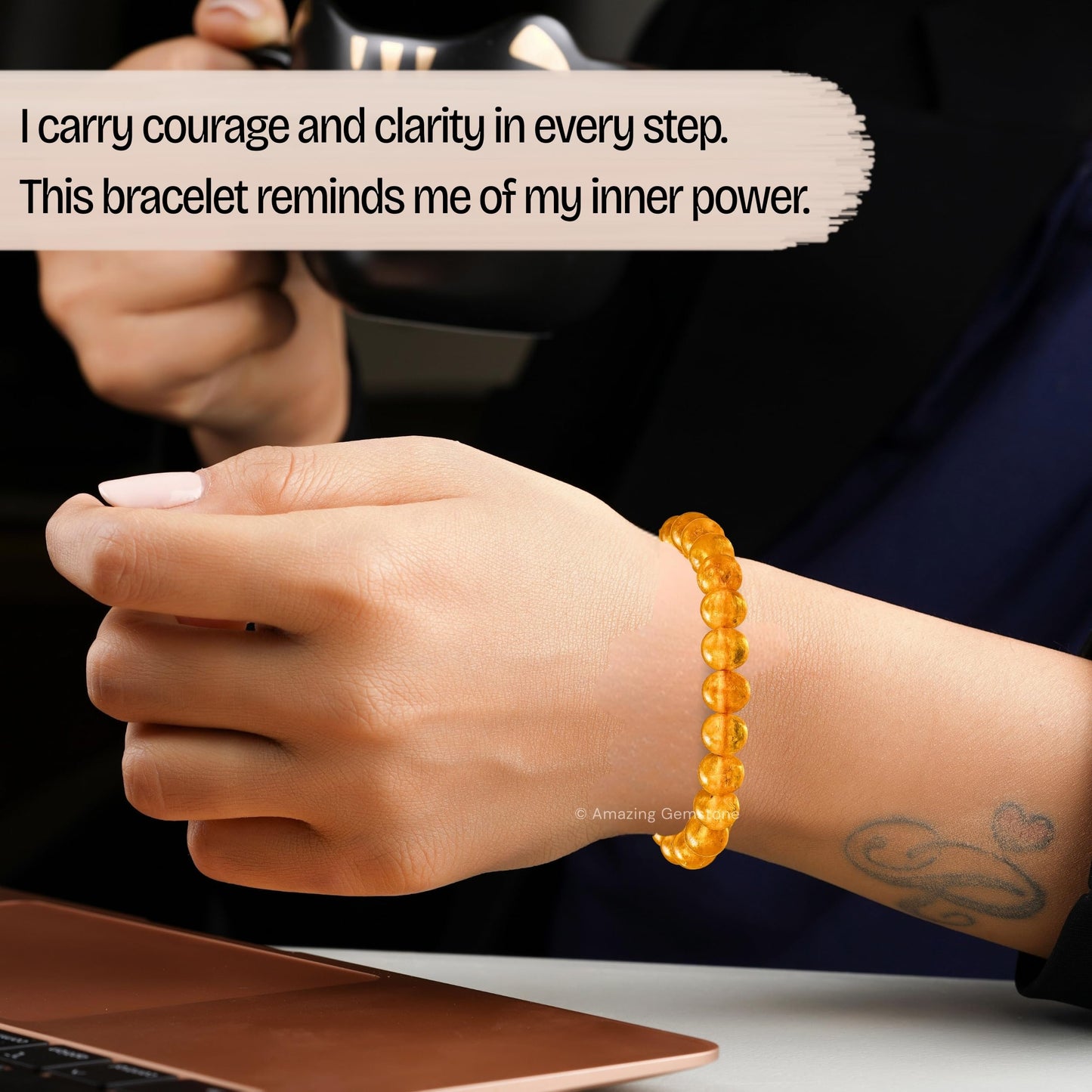 Amazing Gemstone Amber Quartz Bracelet for Women Men's Gifts - Protection Healing Crystal Bracelet - 8mm Gemstone Beaded Adjustable Bracelet Pulseras Para Hombres Mujer Stocking Stuffers
