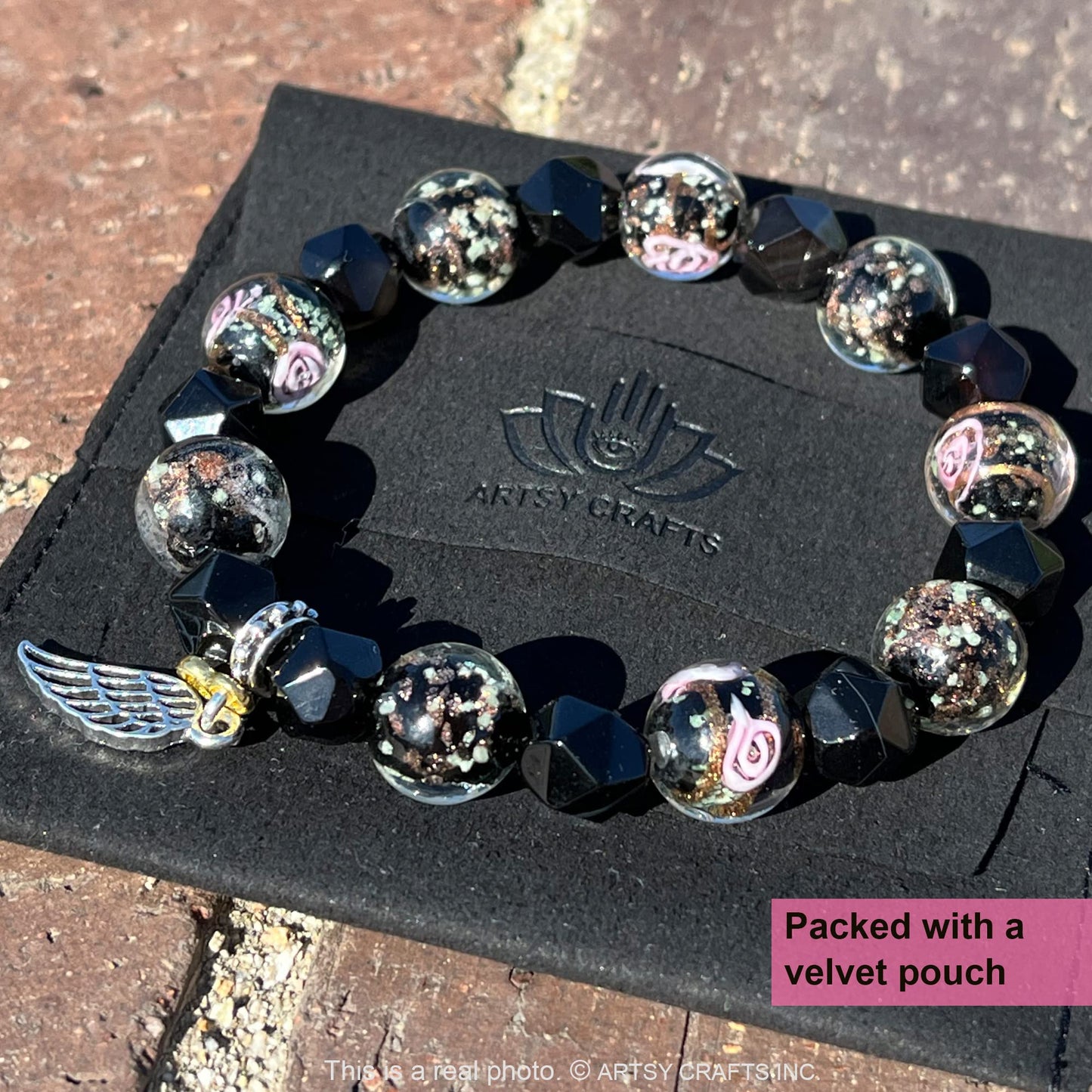 ARTSY Crafts Glow in the Dark Glass Beads with Natural Gemstone Beads Charm Bracelets, Crystal Healing Stones Firefly Beads Bracelet for Men Women Love Calming Anxiety Chakra Spiritual Gifts, Quartz