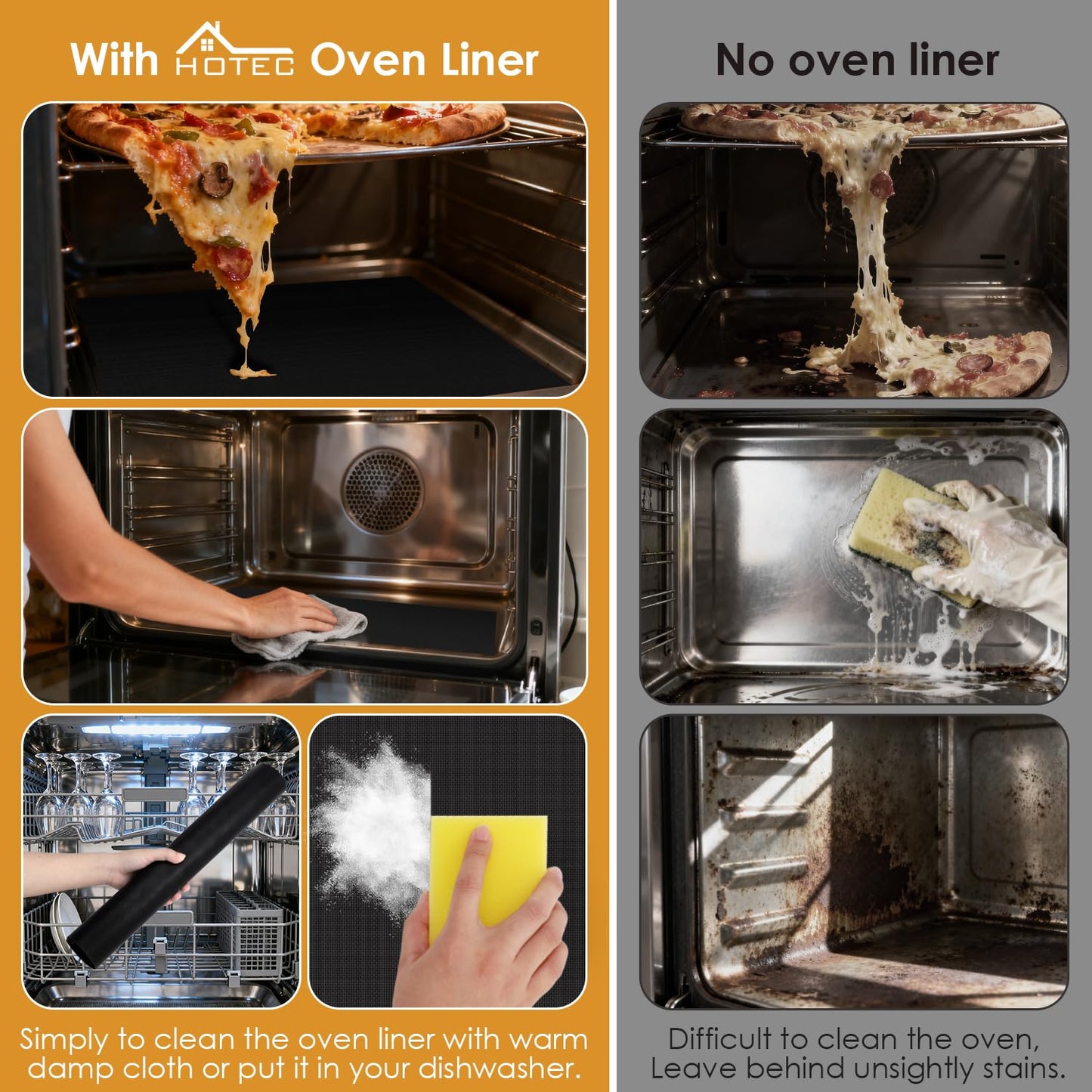 HOTEC 3 Pack Heavy Duty Oven Liners for Bottom of Oven, 17"x25" Large Heat Resistant 500°F Non-Stick Oven Mats, BPA & PFOA Free Dishwasher Safe, Compatible with Electric/Gas/Toaster Ovens & Grill