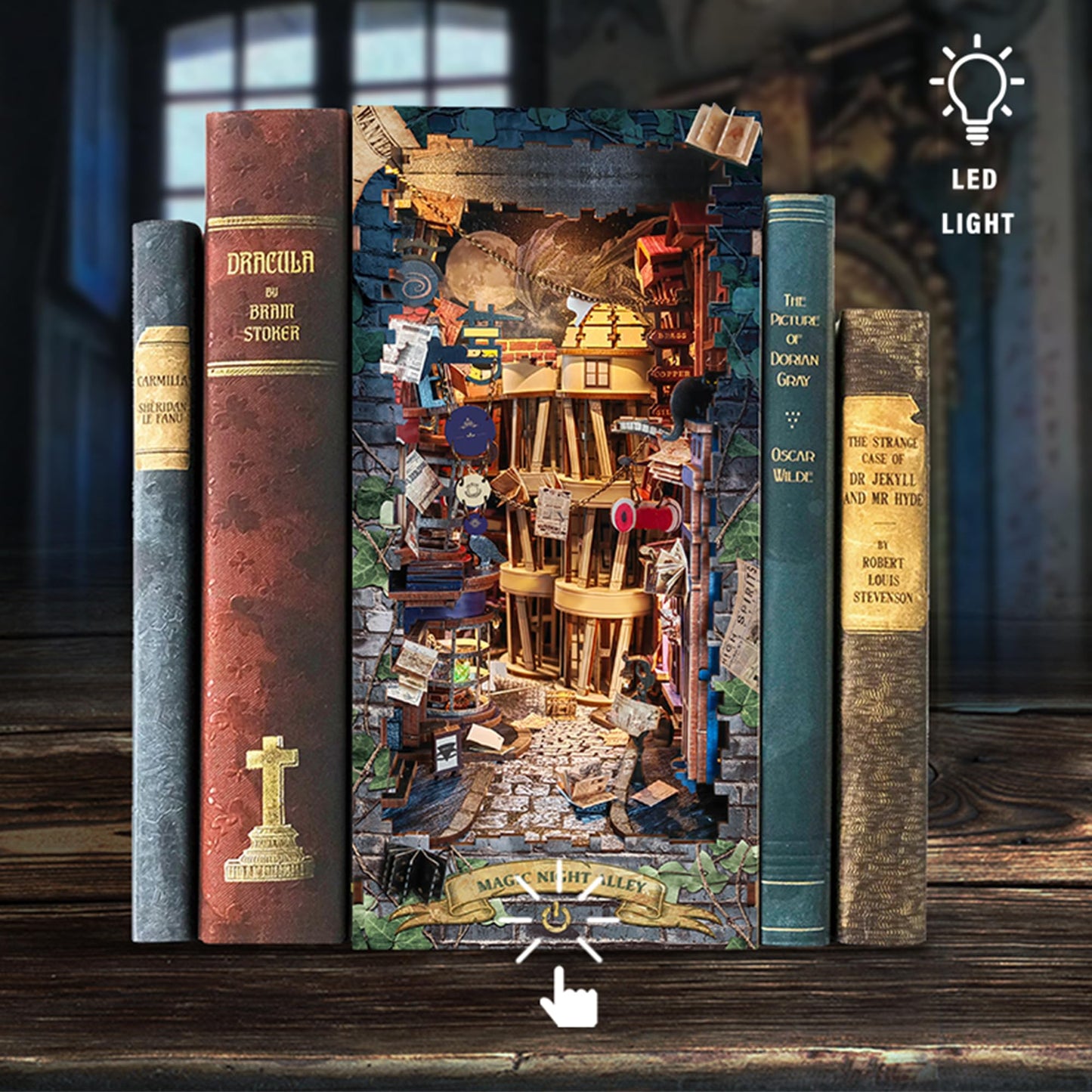 STRUCWOOD Magic Book Nook Kit - DIY Miniature House Dollhouse Kit for Adults Teens,3D Wooden Puzzle Booknook Bookshelf Insert Decor,Gifts for Family Friends -Magic Night Alley(SQ-16)