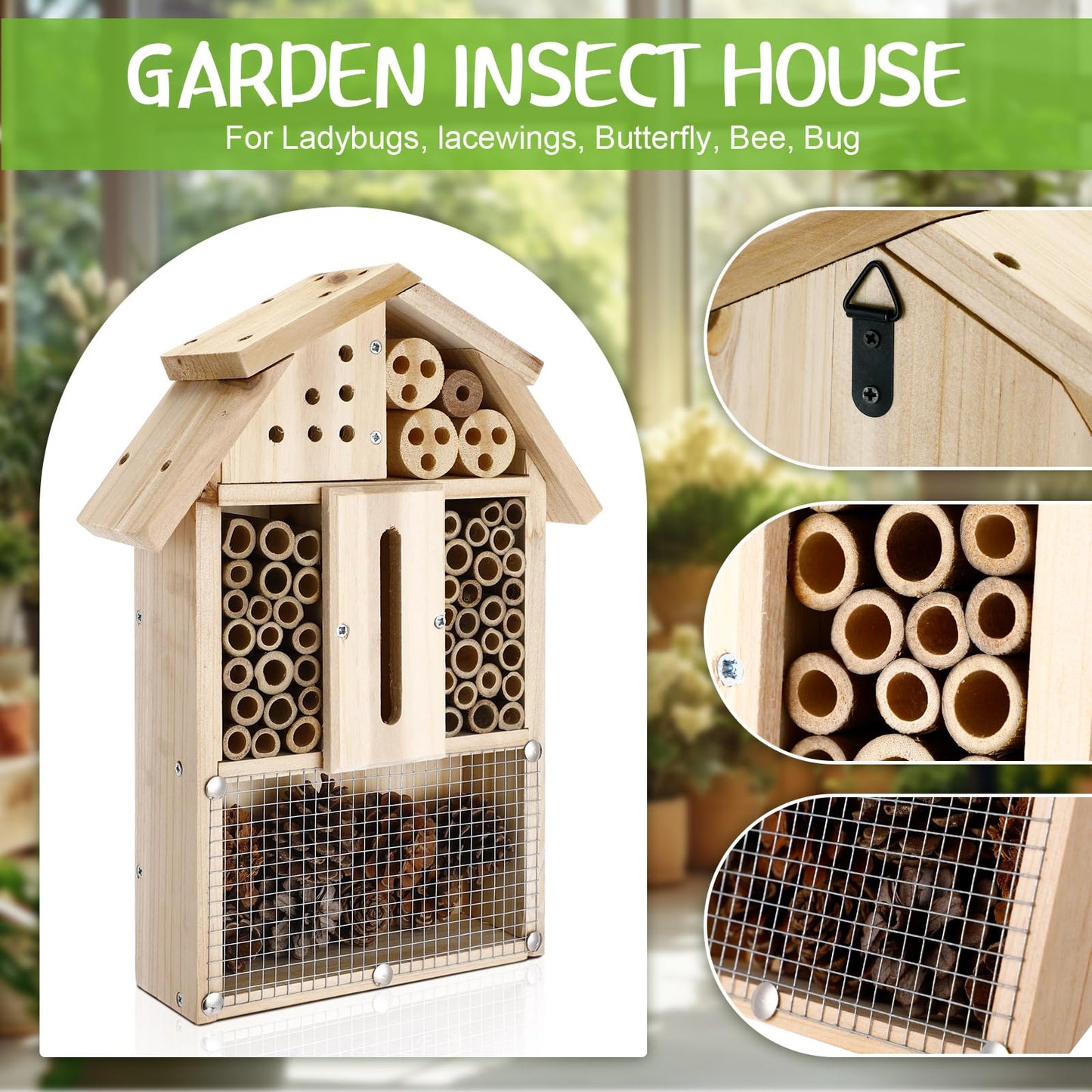 2 Set Bug Hotel Kit DIY Insect Hotel Lady Bug House for Garden DIY Cedar Wood Craft for Butterfly, Ladybird, Beneficial Insect Habitat Mason Bee House, 13.6 x 10.8 x 2.8 Inch(B)