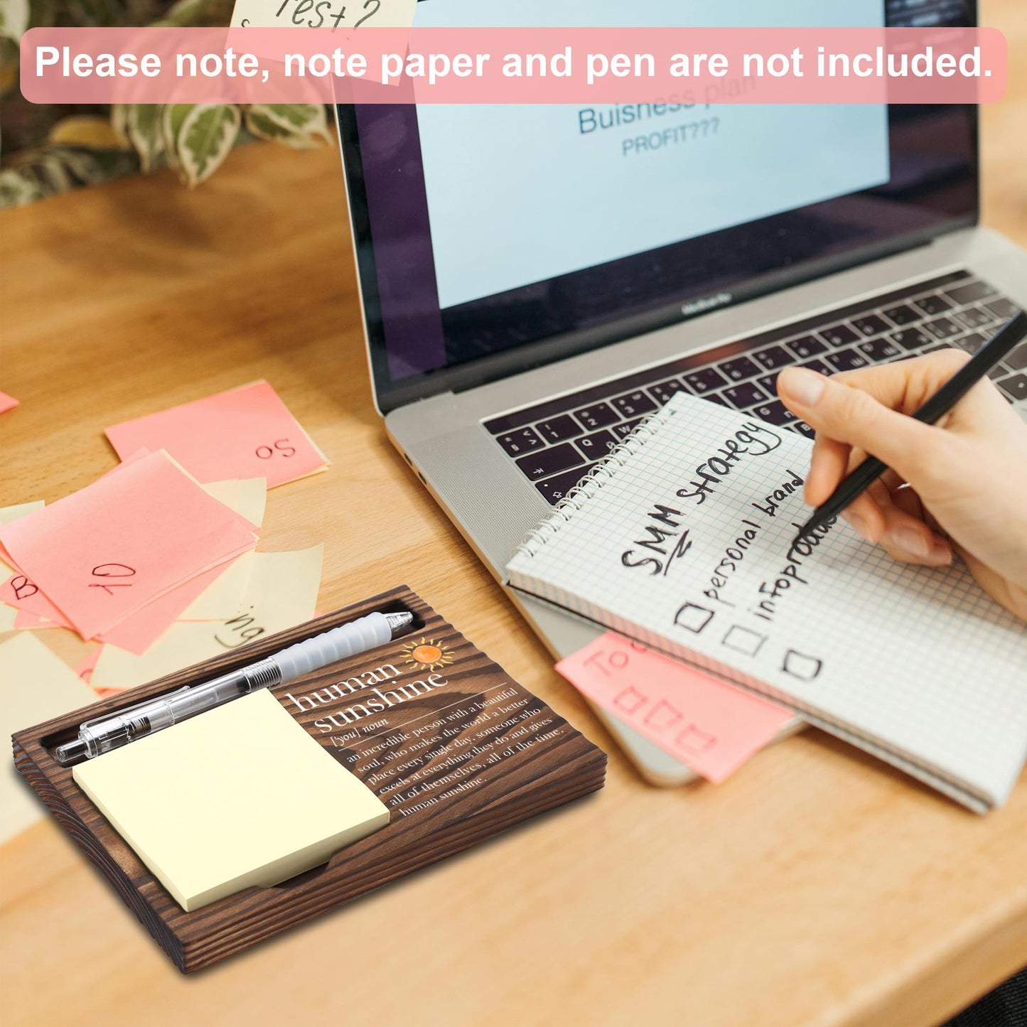Human Sunshine Gifts, Appreciation Gifts, Thank You Gifts, Sticky Note Holder, Post-it Note Dispenser for Desk, Wooden Post-it Note & Pen Holder 6.5" x 4.7" - FTA106
