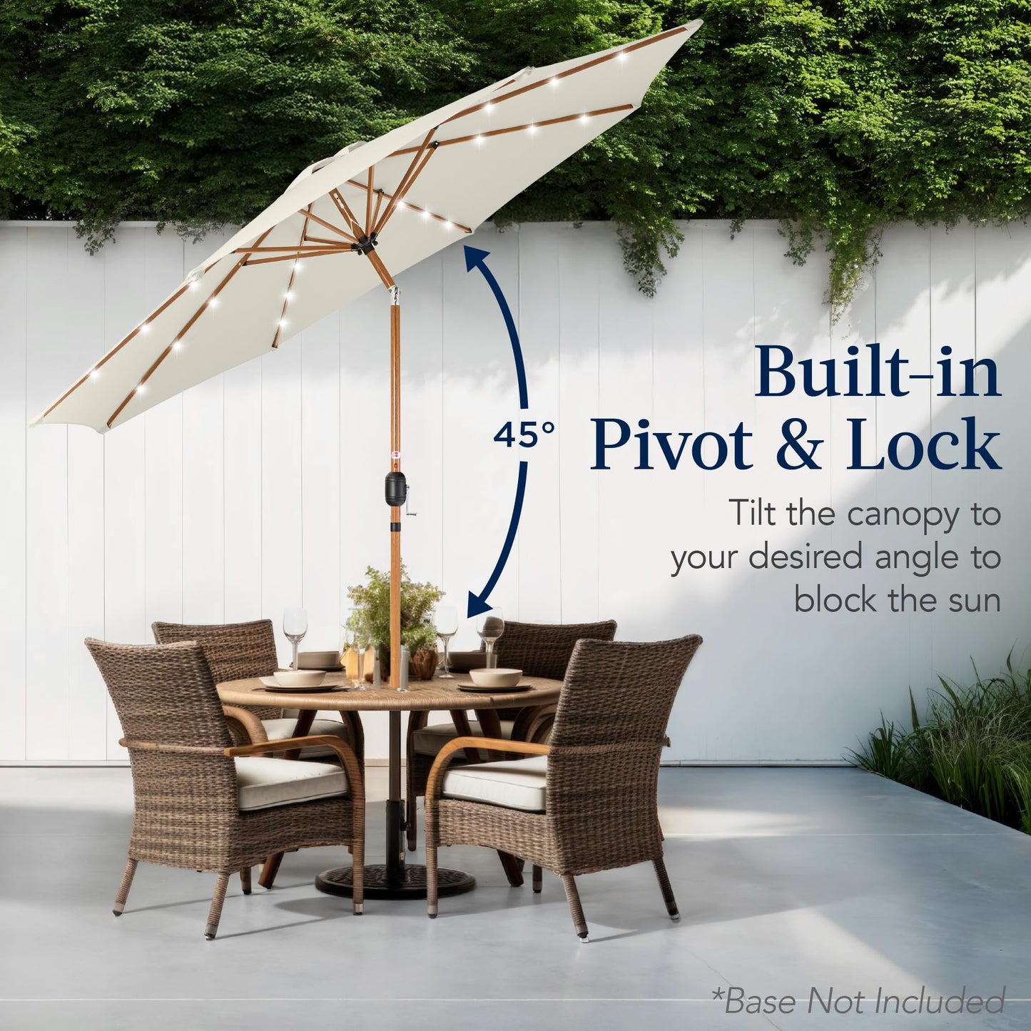 Best Choice Products 10ft Solar Market Patio Umbrella w/Woodgrain Pattern Pole, LED Lights, Tilt & Crank - Outdoor Sun Shade for Backyard Table, Deck, Poolside - Ivory