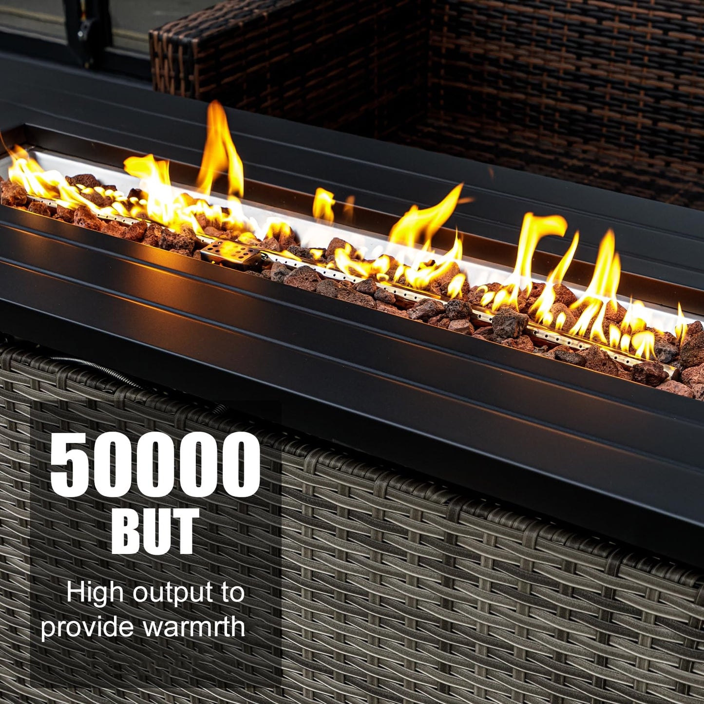 EcoNook 57 inch Propane fire Pit Table with Waterproof Cover & Ratten Side Panel, 50000 BTU Gas Firepit Table with Lid & Lava Rock, Outdoor Fire Pit for Dining or Party, Firepit for Outside, Patio