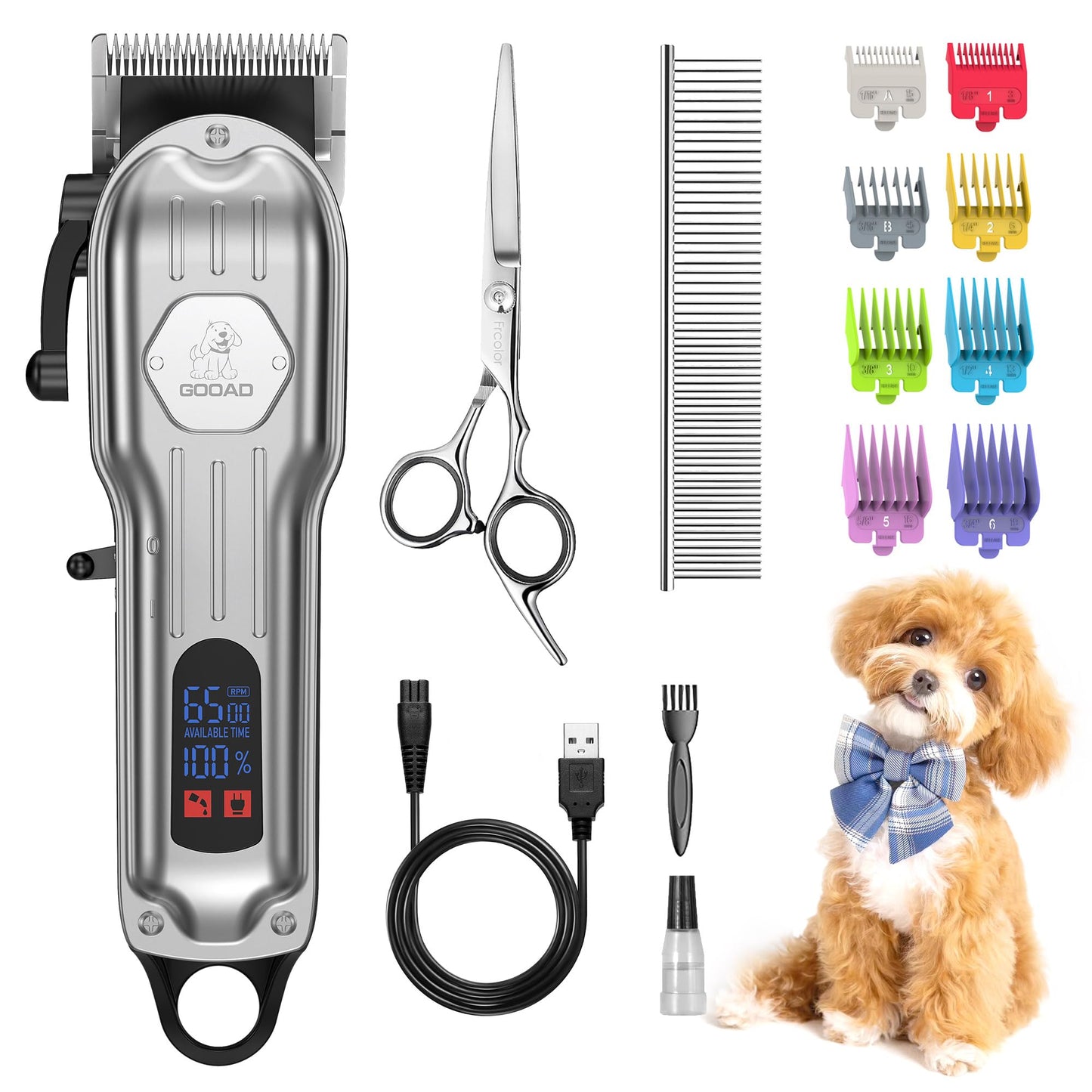 Gooad Dog Grooming Kit for Heavy Thick Hair&Coats,Low Noise Dog Hair Trimmer,Rechargeable Cordless Pet Shaver with Stainless Steel Blade, Dog Clippers for Grooming for Small Large Dogs Pets (Sliver)