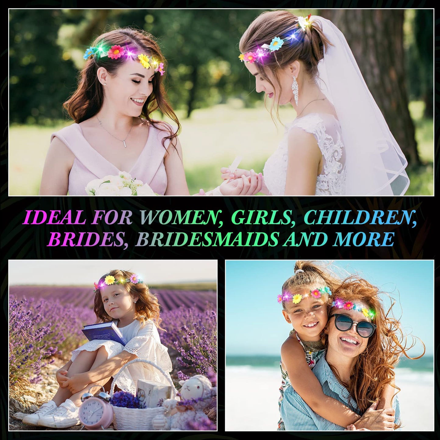 Syhood 40 Pcs LED Flower Headband, Light up Flower Crown Garland Headdress Floral Headpiece for Women Hair Accessories Bridal Shower Mother's Day Holiday Birthday Wedding Party(Sunflower Style)