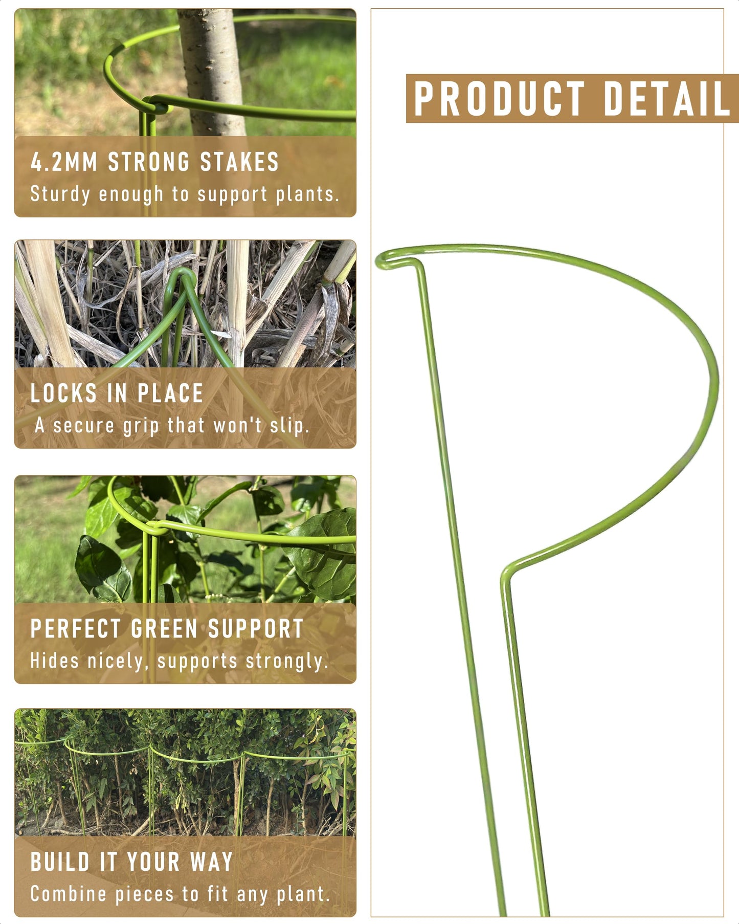 YEOAUM 6-Pack Plant Support Stakes, Steel Stakes for Indoor Plants, Monstera & Peony Support, Tall Plant Sticks for Snake Plant, Climbing Vines, Metal Garden Stakes (10" W x 15.8" H)