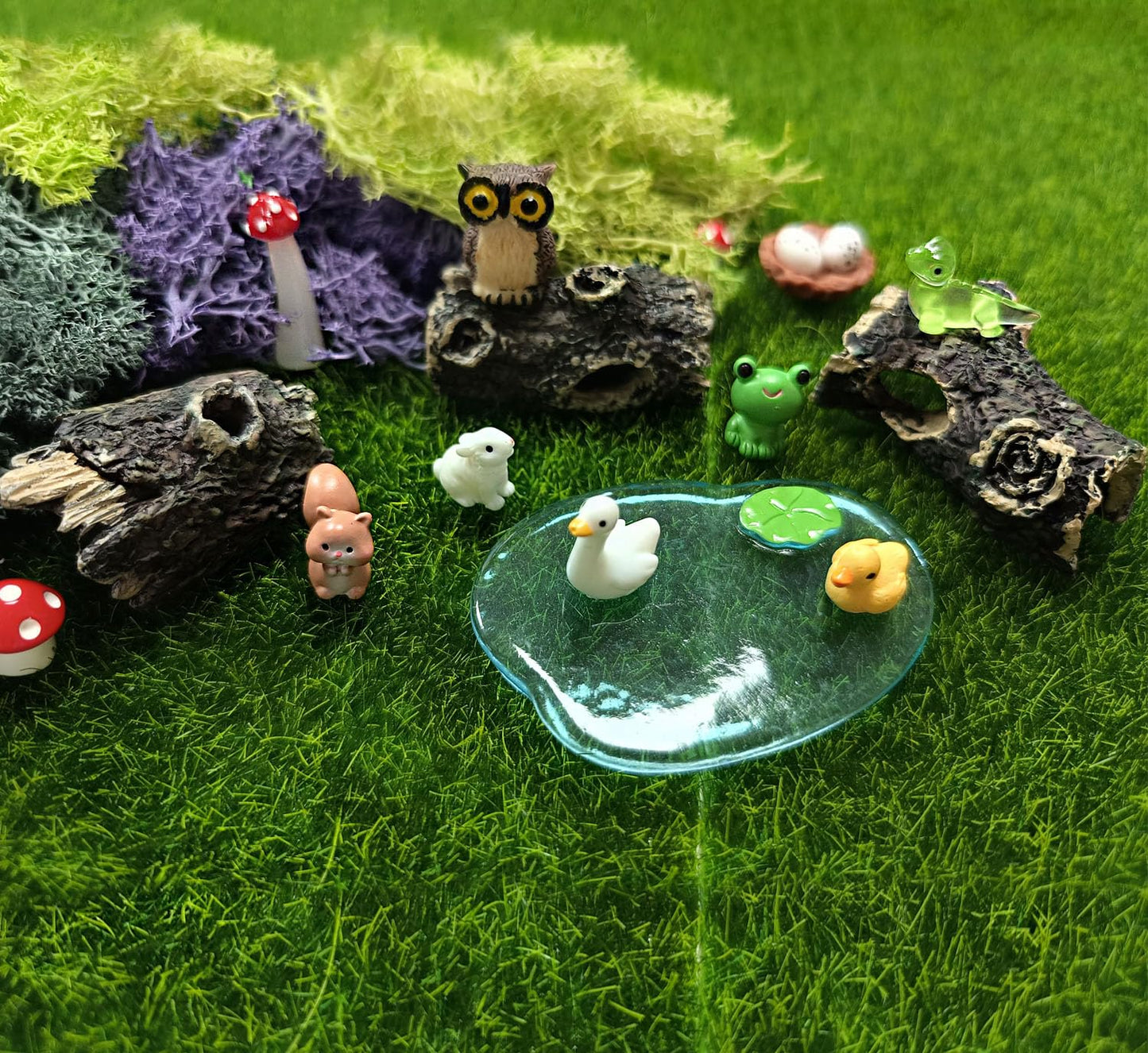 QuarenDen 42 Pcs Miniature Fairy Garden Accessories, Fairy Door, Miniature Tree Stumps and Tiny Resin Animal with Moss for DIY Craft, Lawn, Fairy Garden Decor