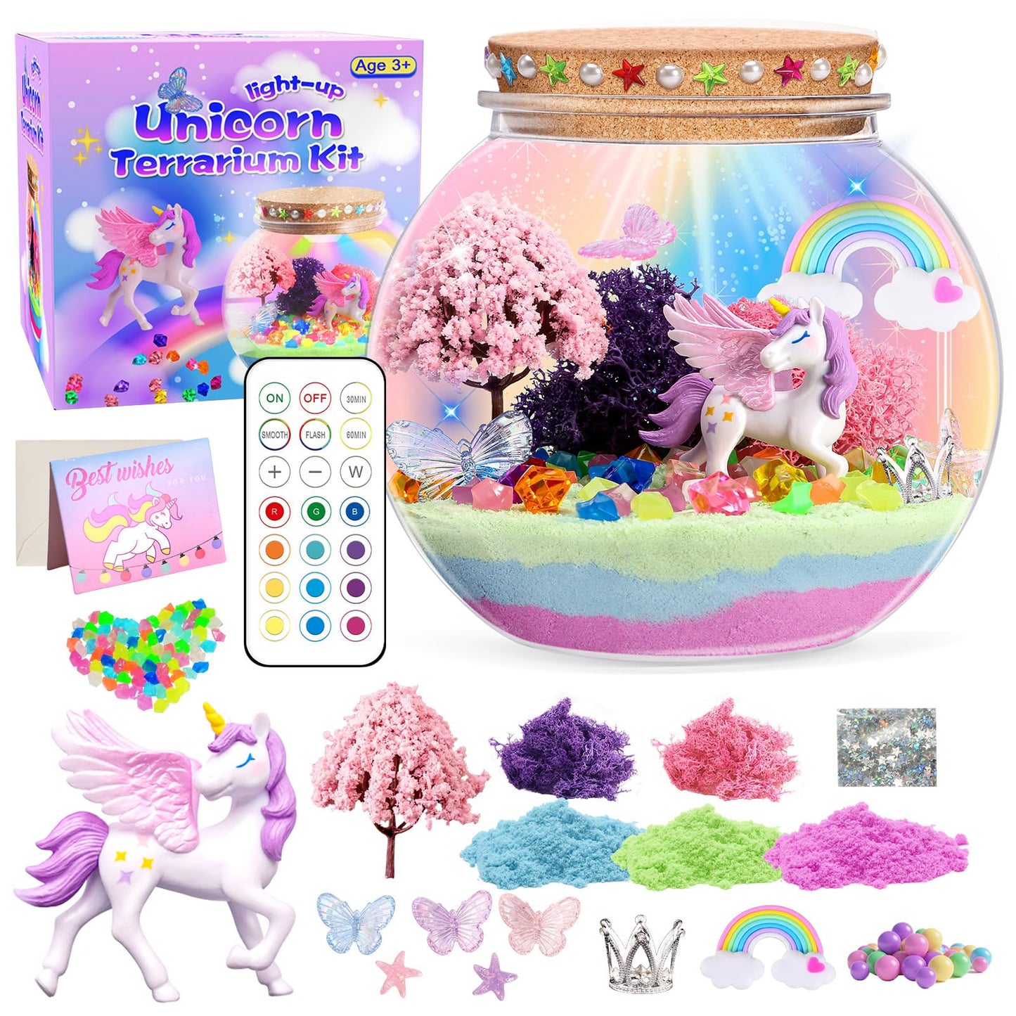 kiddgroo Unicorn&Ocean Light Up Terrarium Kit for Kids,Unicorn & Sea Animal Toys Birthday Gifts for Kids Ages 4-12 Year Old, DIY LED Night Light Craft Kit