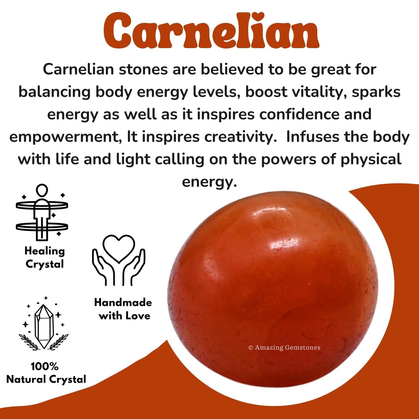 Amazing Gemstone Carnelian Crystals and Healing Stones Tumbled - 1 oz Carnelian Stone Gem Stones, Natural Healing Stones for Energy Balance, Stress Relief - Premium Polished Gems Rocks for Meditation