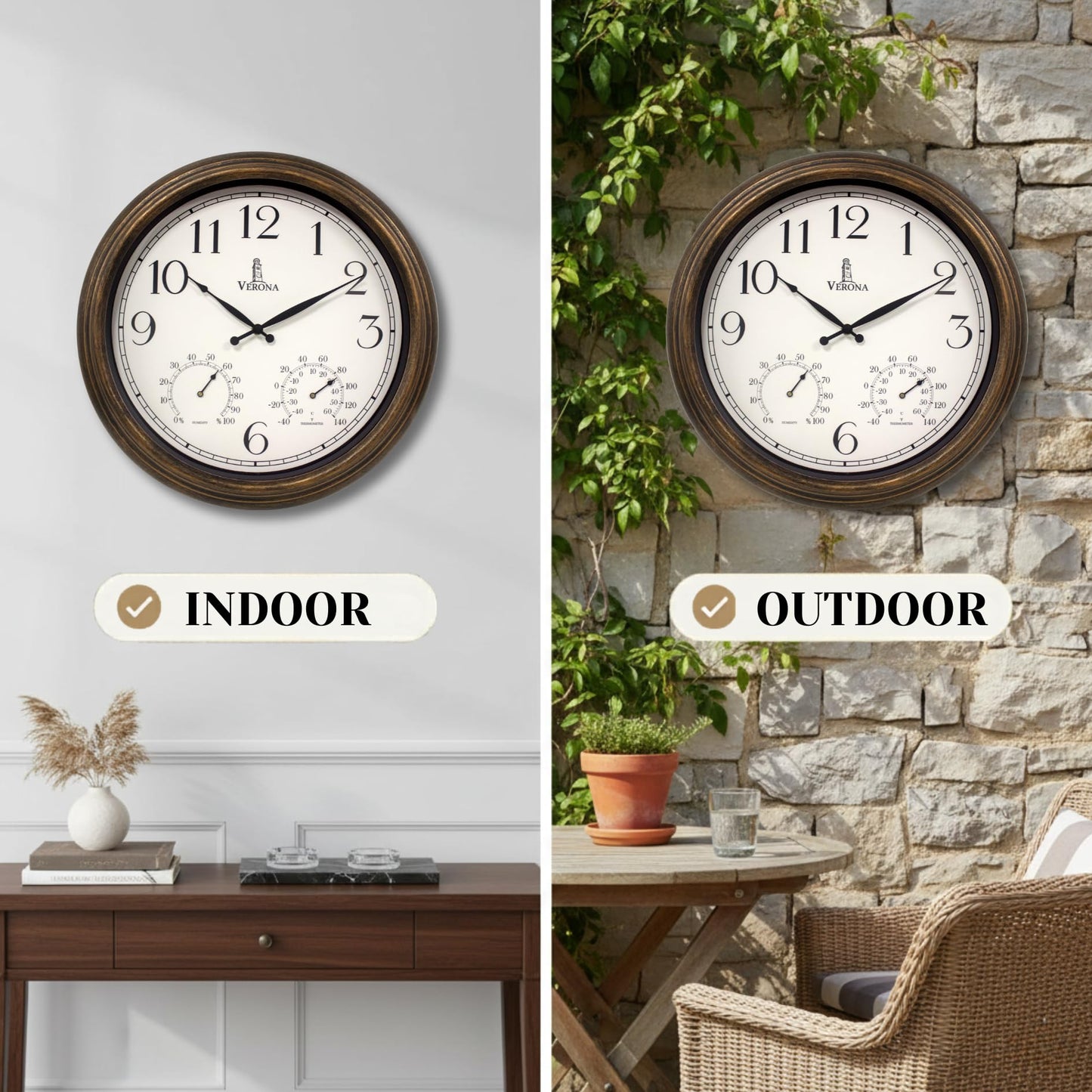 Outdoor Clocks for Patio Large Waterproof with Thermometer - 18 inch Indoor Outdoor Wall Clock with Temperature and Humidity Combo - Weatherproof, Accurate & Easy to Read for Pool, Garden & Home Decor