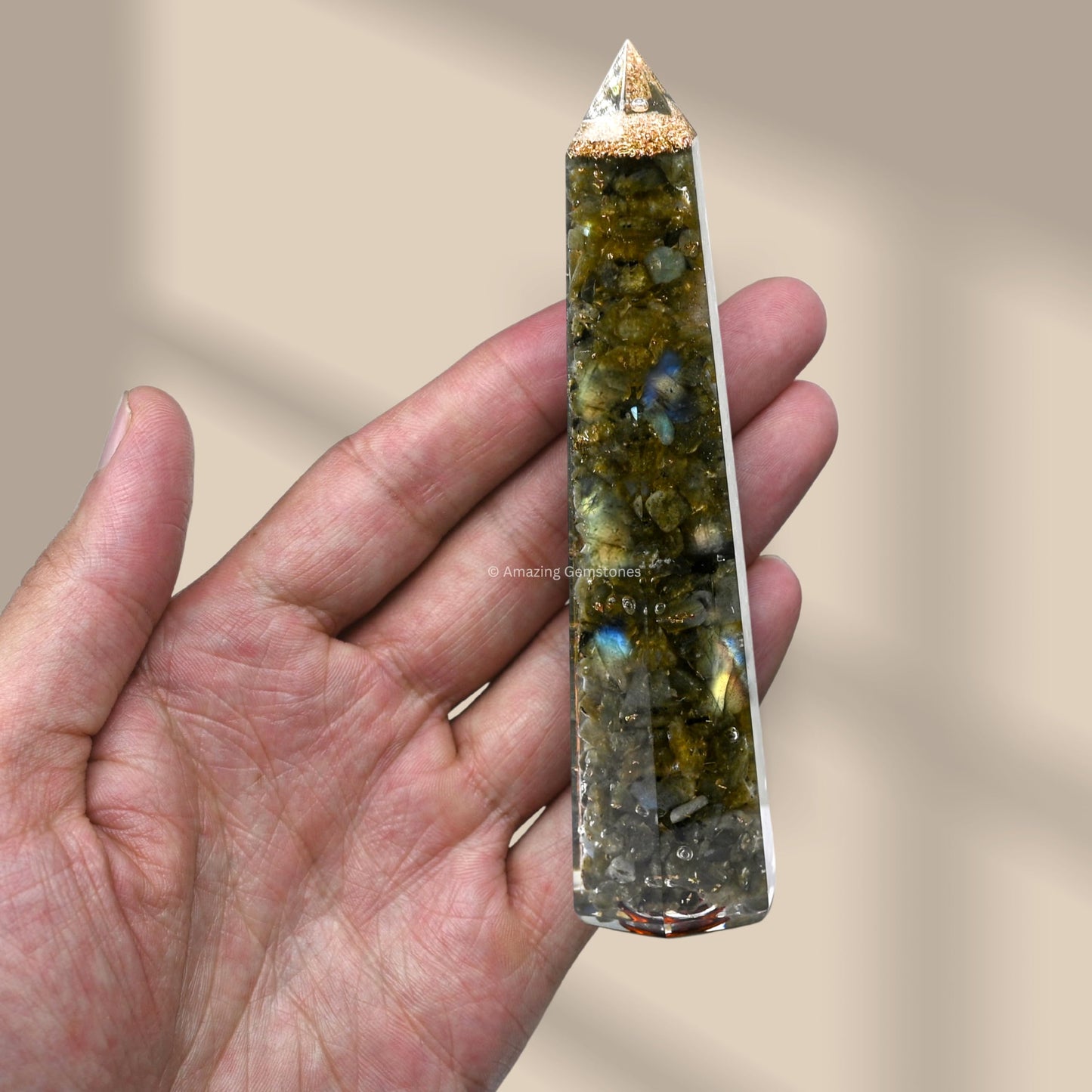 Amazing Gemstone Labradorite Orgonite Orgone Crystal Towers - Large 4.5" Orgonite Crystal Wand Obelisk Tower Point for Meditation, Crystals and Healing Stones Gift and Protection