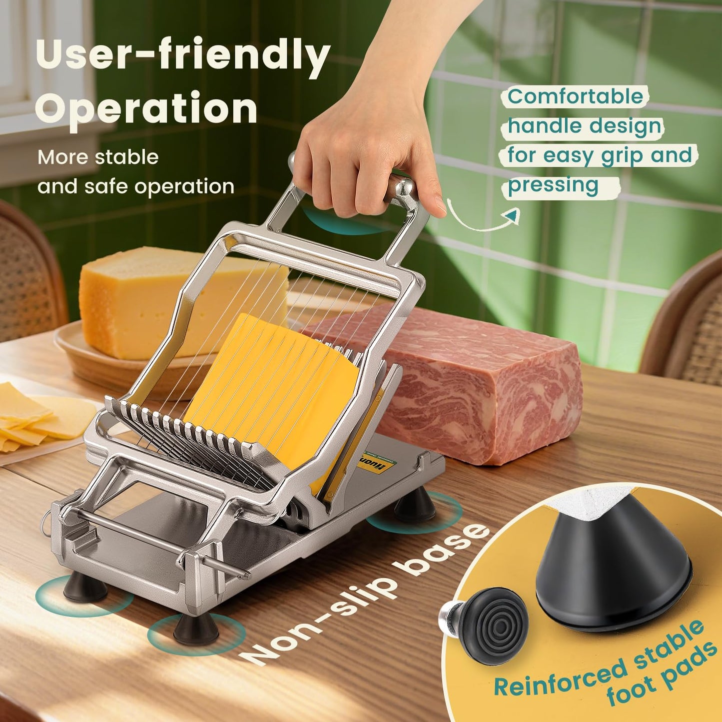 Huanyu Commercial Cheese Slicer Butter Cutter with 316 Stainless Steel Wire 3/8 IN&3/4 IN Blades Replaceable Block Cheese Cutting Board Aluminum Alloy Body Home&Restaurant Kitchen Cooking Baking Tool