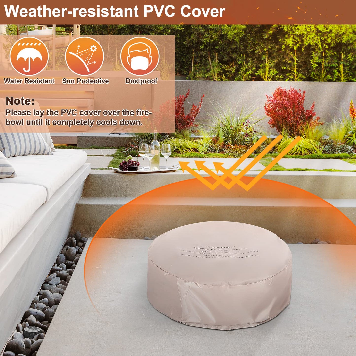 Tangkula 28 Inch Round Propane Gas Fire Pit, Patiojoy 40,000 BTU Stone Look Outdoor Propane Fire Pit with Lava Rocks & PVC Cover, Faux Stone Gas Fire Pit Table for Patio, Courtyard, Garden (Brown)