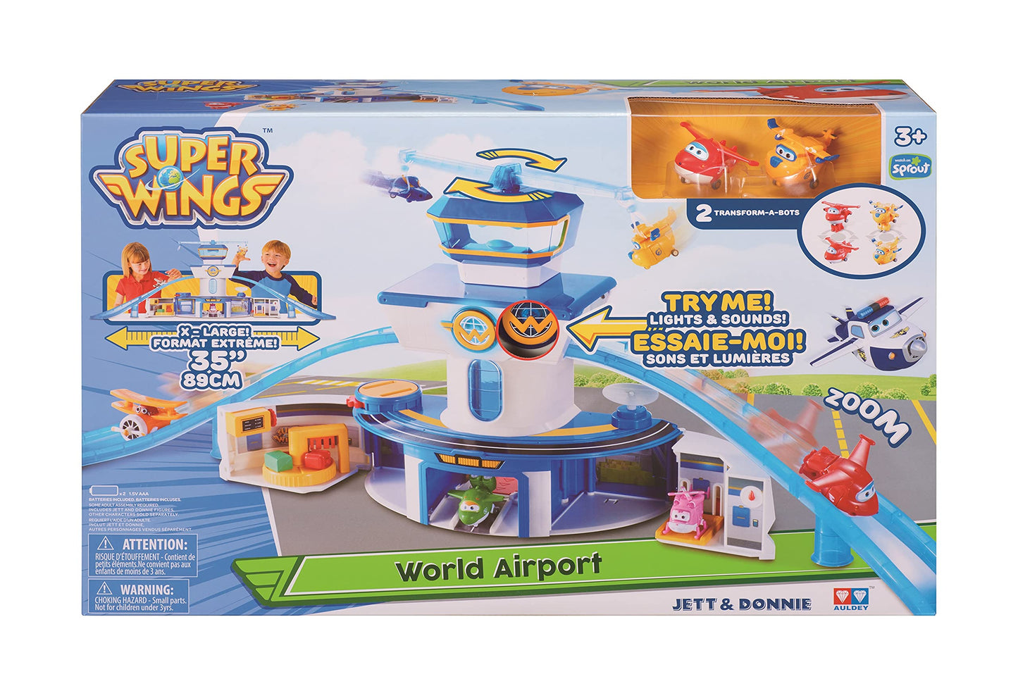 Super Wings World Airport Playset, Includes 2" Transform-a-Bot Jett and Donnie Figures, Preschool Educational Learning Toys for Boys and Girls Age 3 4 5 6, Birthday Gifts for Kids
