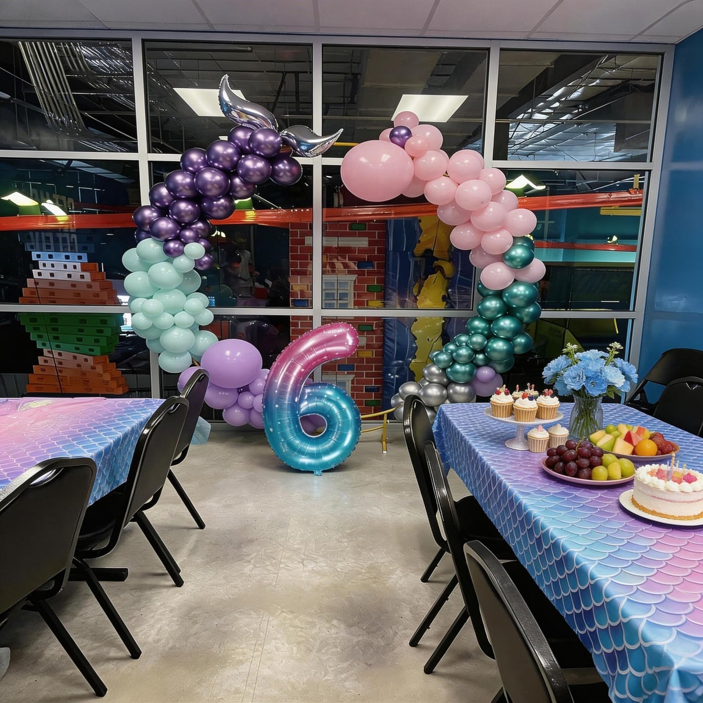 Mermaid Birthday Decoration for Girls,Metallic Purple Pink Green Blue Latex Balloons Seashell Foil Balloons Banner Cake Topper Mermaid Sea Decorations