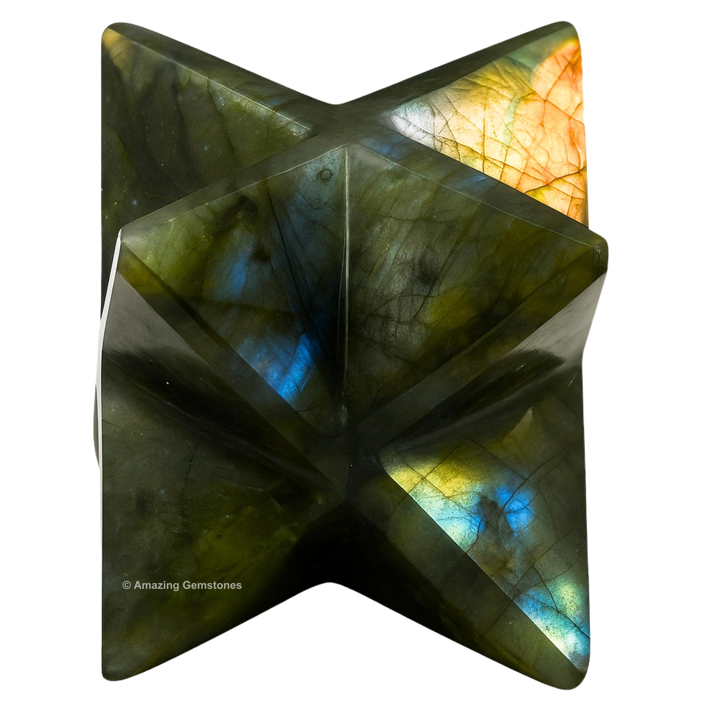 Amazing Gemstone Labradorite Merkaba Crystal - 1.5 Inches Metaphysical Merkaba Star for Meditation - Energetic Tetrahedron Crystal and Healing Stones for Spiritual Growth and Healing (35-40mm)