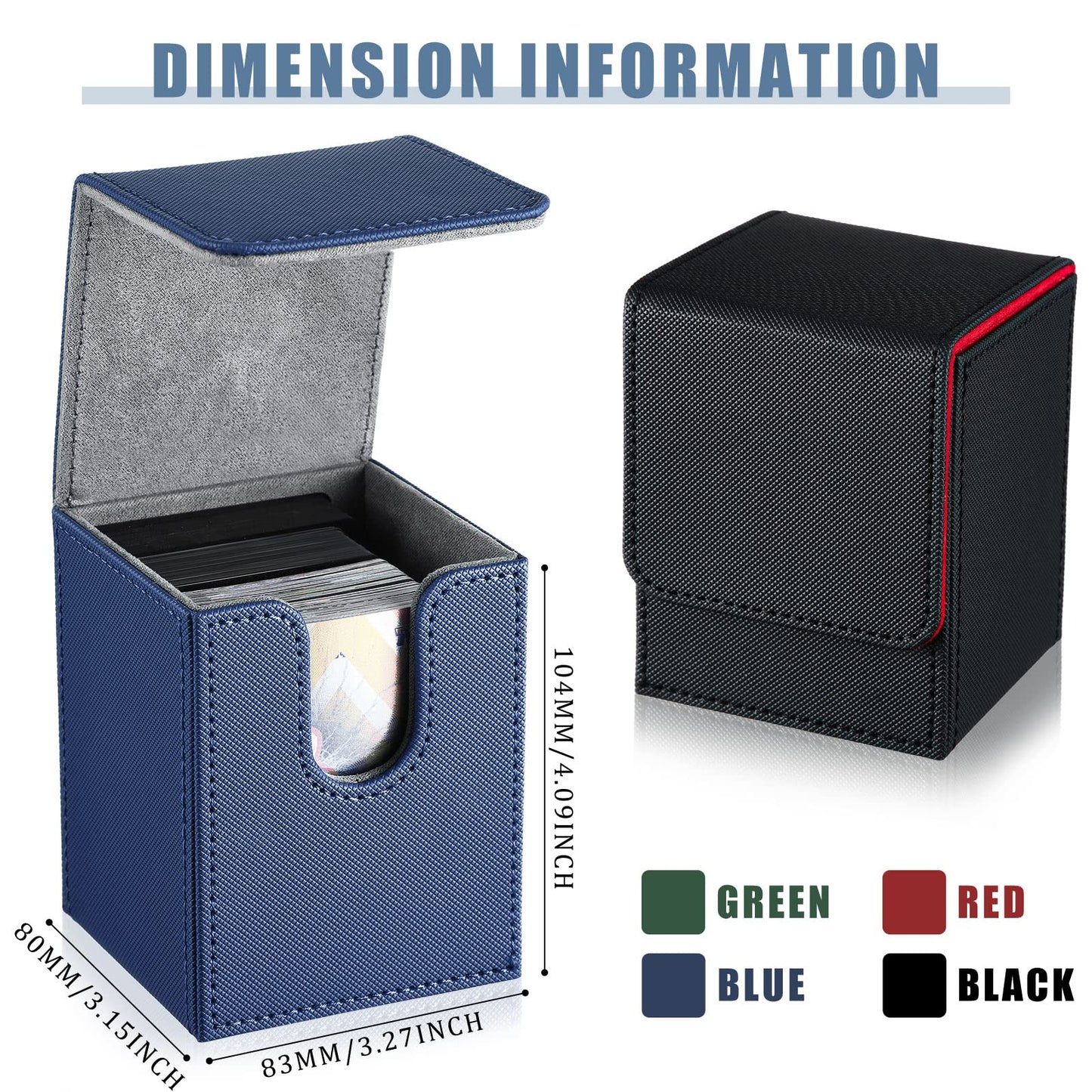 Yookeer 4 Pieces Leather Deck Card Boxes Cards Deck Game Box for Collectible Playing Card Box Compatible with MTG Commander(Black and Red, Green, Blue, Red,Vertical)
