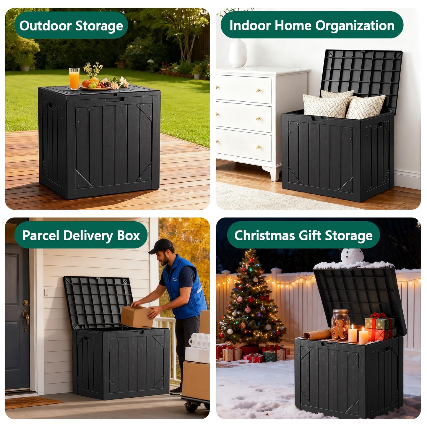 MAKE CHANGES Outdoor Storage Box,30 Gallon Deck Box Outdoor Storage Bench Outside Waterproof Resin Storage Bench, Lockable Patio Cushions, Garden Tools Storage For Furniture, UV Resistant Black
