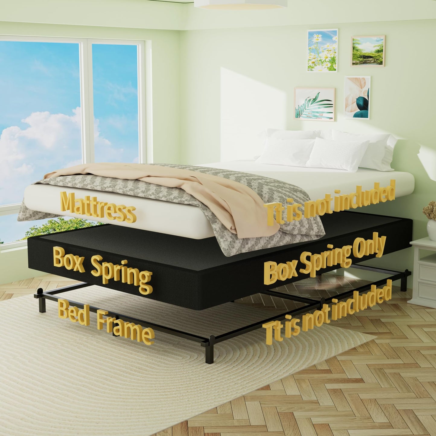 Superay Full Box Spring, 5 inch Box Spring for Full Bed, Heavy Duty Metal Bed Frame with Fabric Cover, 3000lbs Max Weight Capacity Bed Base Mattress Foundation, Easy Assembly, Noise Free, Black