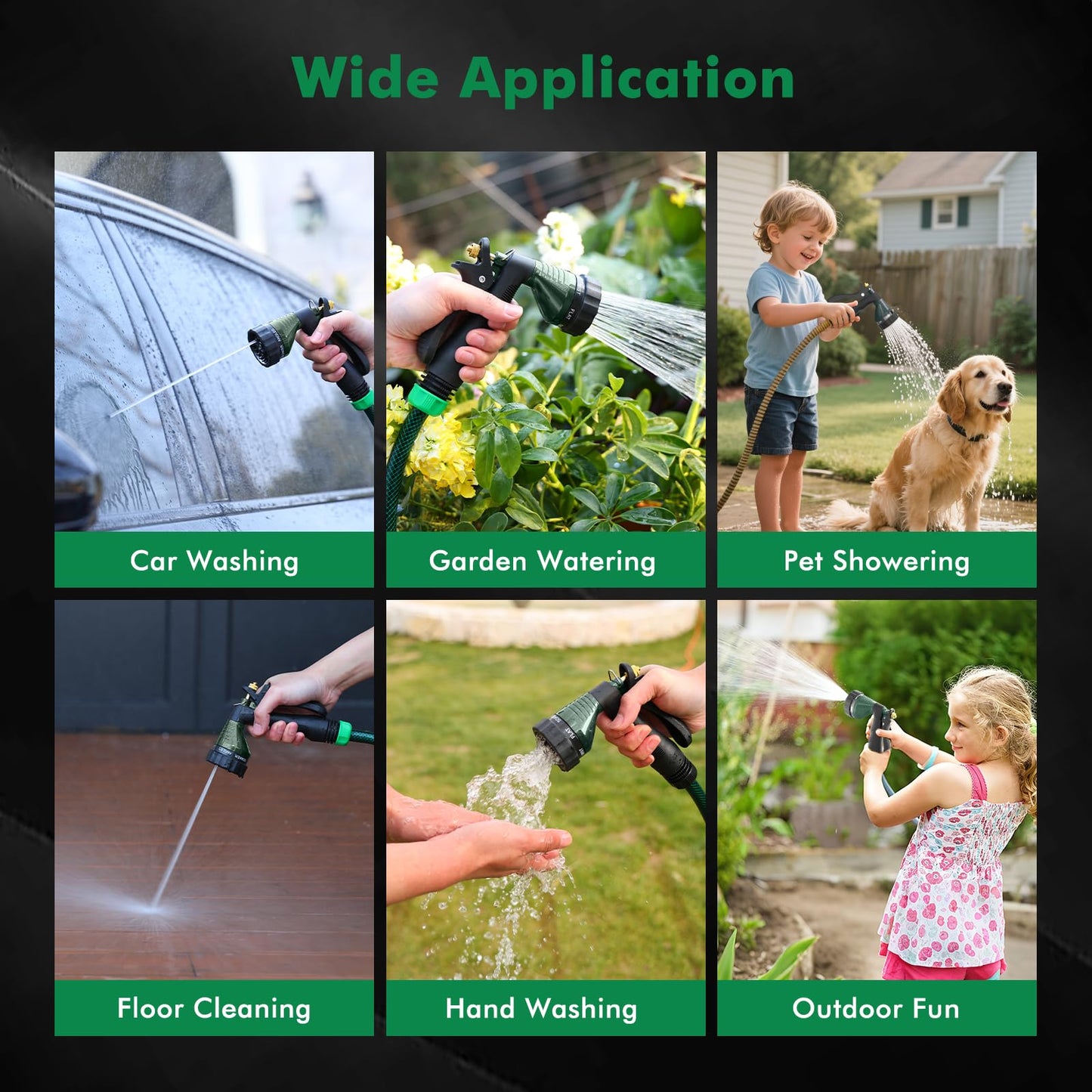 RESTMO Garden Hose Spray Nozzle, Water Hose Nozzle Heavy Duty, High Pressure Hand Sprayer with 6 Adjustable Watering Patterns, Slip Resistant for Watering Plants, Car Washing & Pet Showering, Green