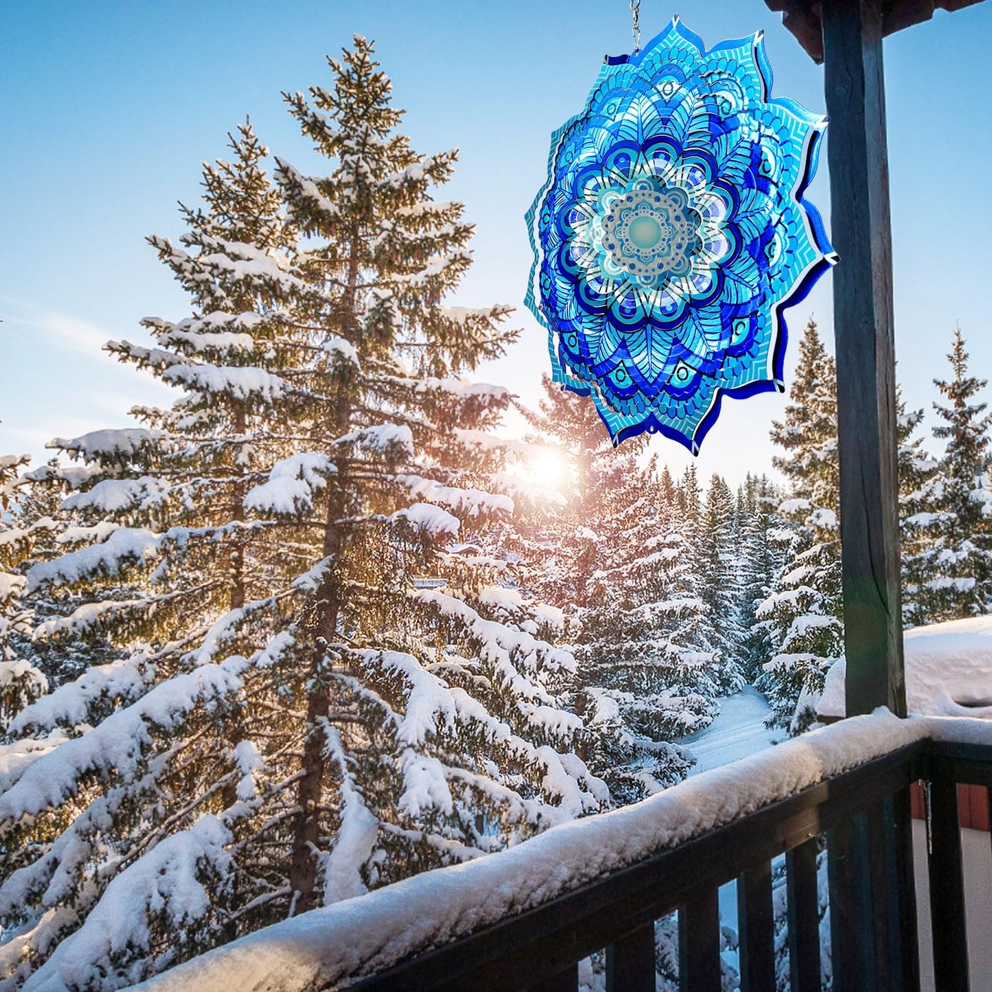 Goolyrusim Wind Spinner Mandala Rich Blue 12inch 3D Stainless Steel Wind Spinners Laser Cut Metal Hanging Wind Sculptures Kinetic Yard Art Decoration Garden Ornament Indoor/Outdoor Décor Worth Gift