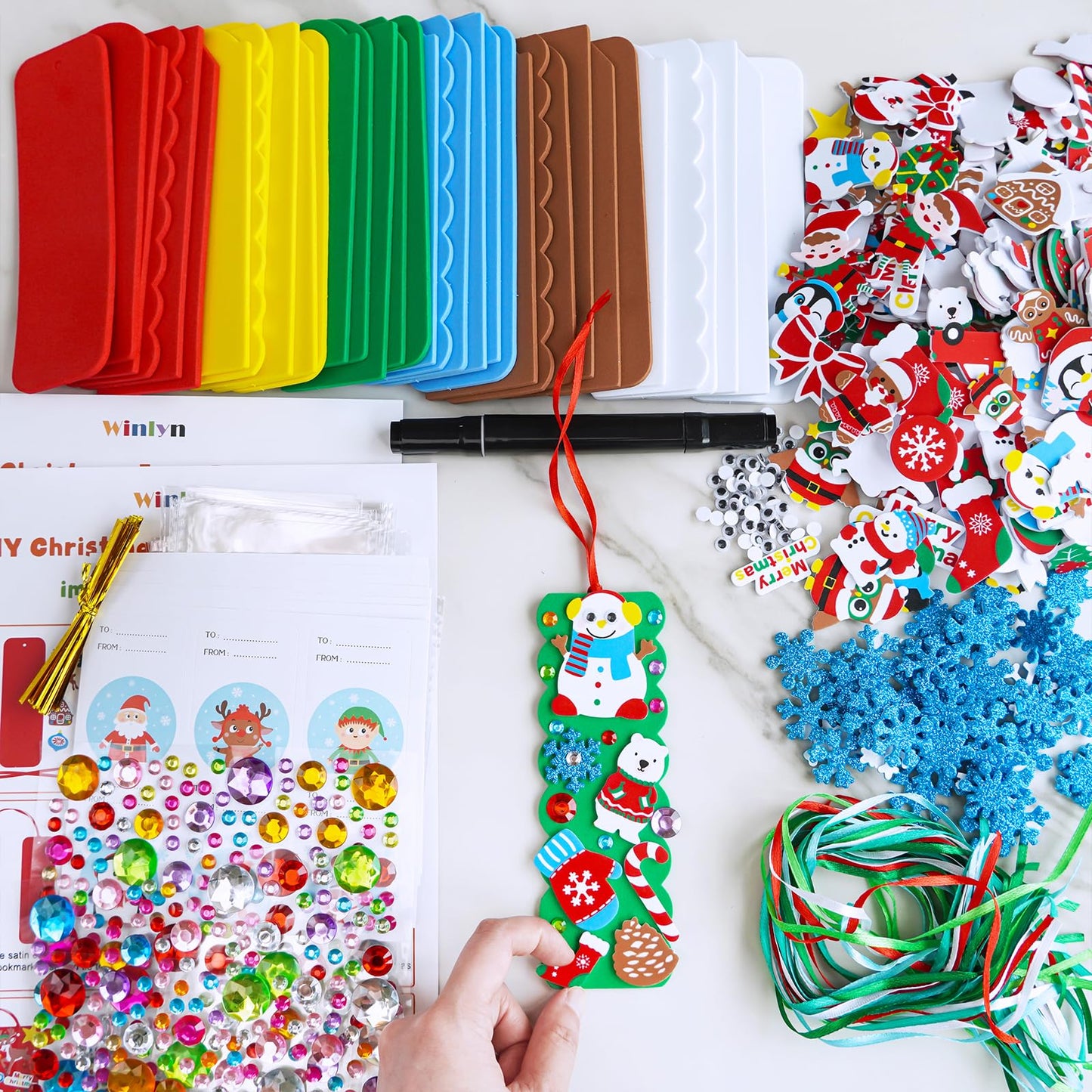 Winlyn 36 Sets Christmas Craft Kits Winter Crafts DIY Holiday Bookmarks Ornaments Art Sets Snowman Reindeer Pine Tree Penguin Foam Stickers Arts and Crafts for Kids Classroom Activities Party Favors