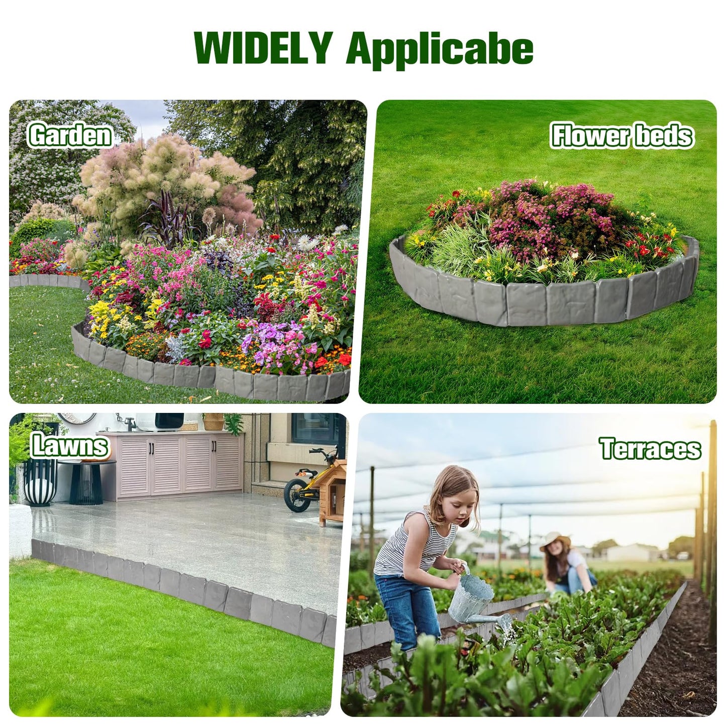 Garden Landscape Edging Borders No Dig,Lawn Edging for Landscaping,Interlocking Lawn Edging,Plastic Fencing Lawn Border,Imitation Stone Fence for DIY Outdoor Patio Balcony Yard Landscaping (40, Gray)