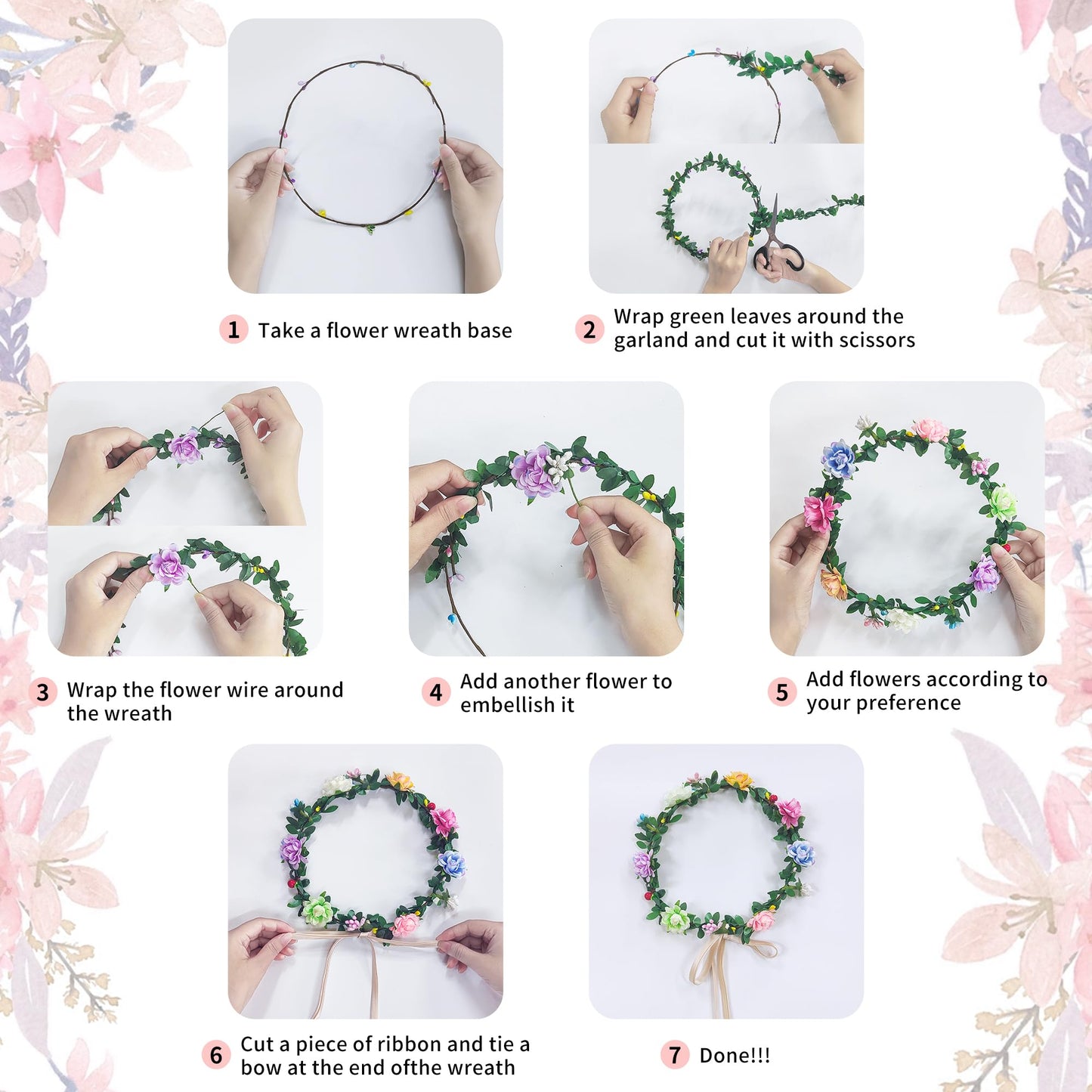 Yiranok Flower Crowns Making Kit,20 Sets Make Your Own Flower Crown Crafting Kit Blooming Rose Wreath Headband and Bracelet Making Kit DIY Floral Crown Wedding Party Fairy Hair Accessories Gift