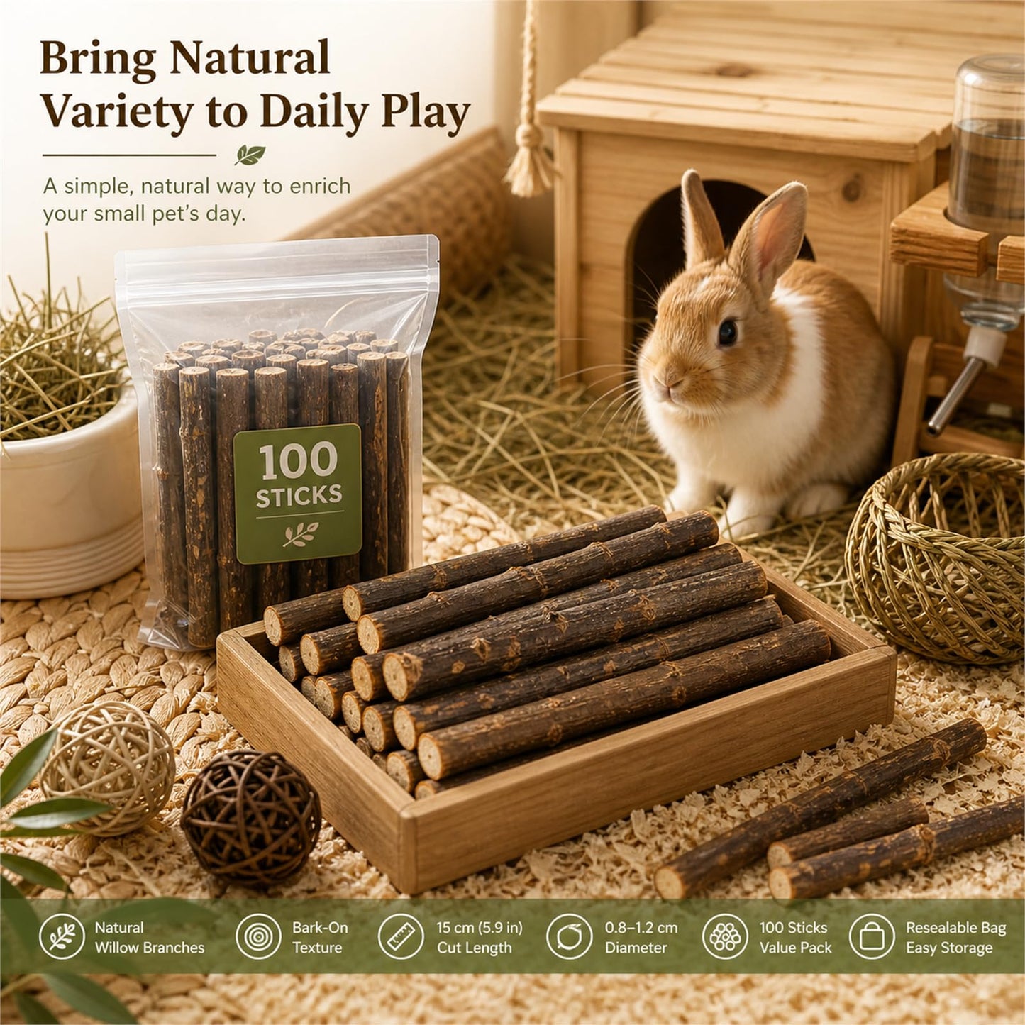 QTLCOHD 100Pcs 6 Inch Wood Sticks for Crafts, 0.3-0.5 Inch Diameter Twigs for Crafts, Natural Mini Wood Log Craft Sticks for Photo Props, DIY Crafts, Home Decorations, Pets, Etc.