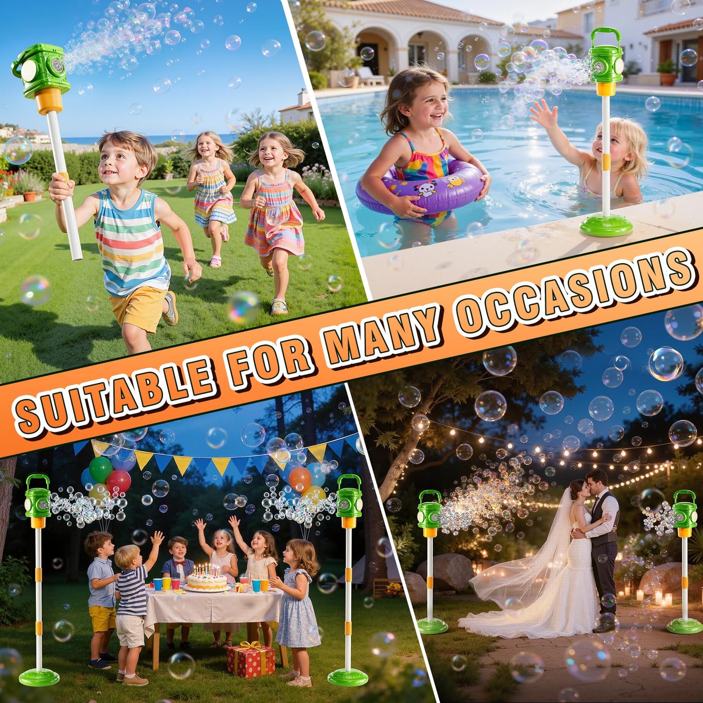 XINNOVEL Bubble Machine for Toddlers 3-5, Bubble Blower Maker Lights Music with Remote Control, Standing Bubble Blower for Parties Birthday Wedding Toddlers Kid Summer Outdoor Toys