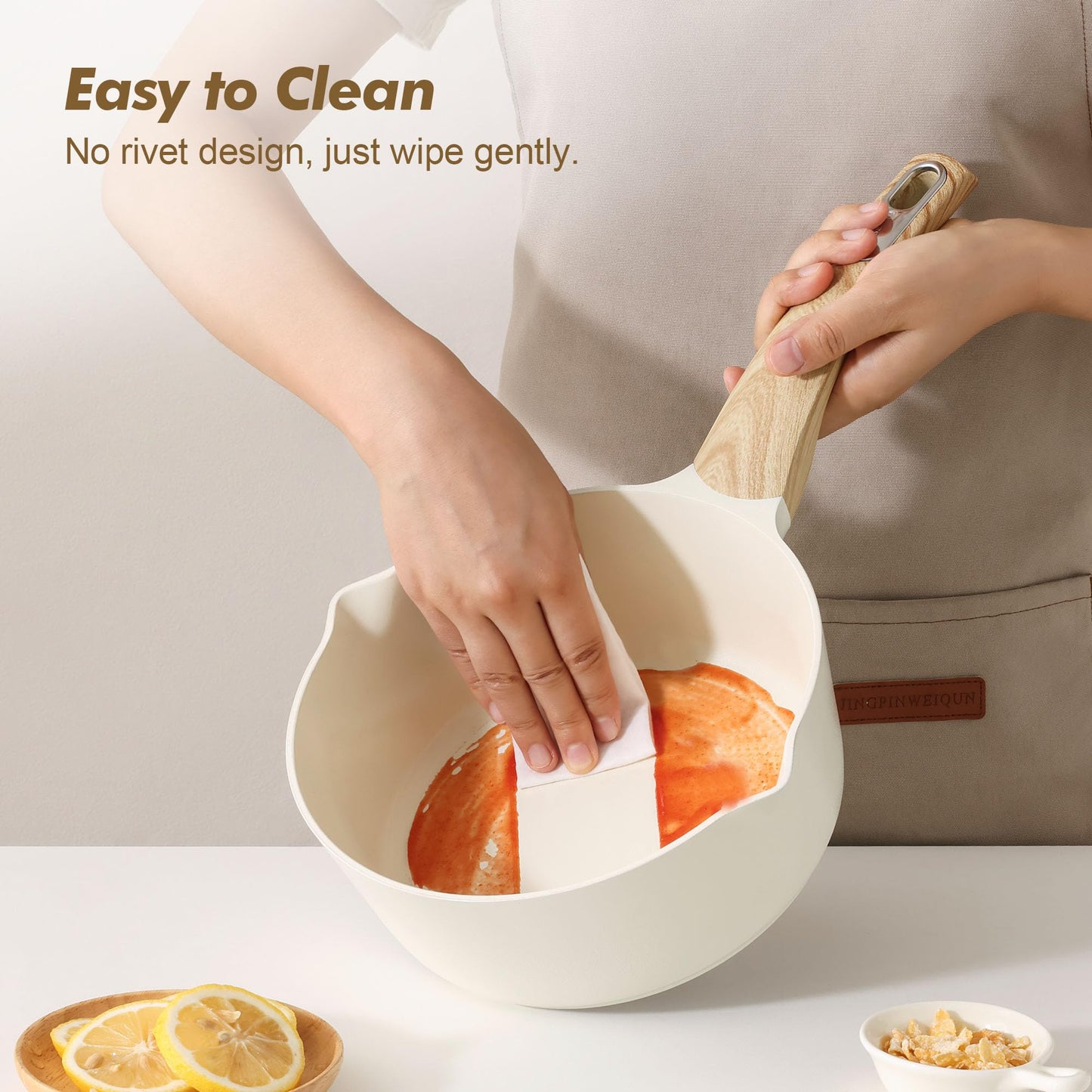 SENSARTE Ceramic Nonstick Sauce Pan with Lid, 1.5 Quart Small Saucepan, White Cooking Pot with Stay Cool Handle, Non toxic Kitchen Sauce Pot, Non stick Saucier Pan, Induction Pot, PFOA PTFE PFAS Free