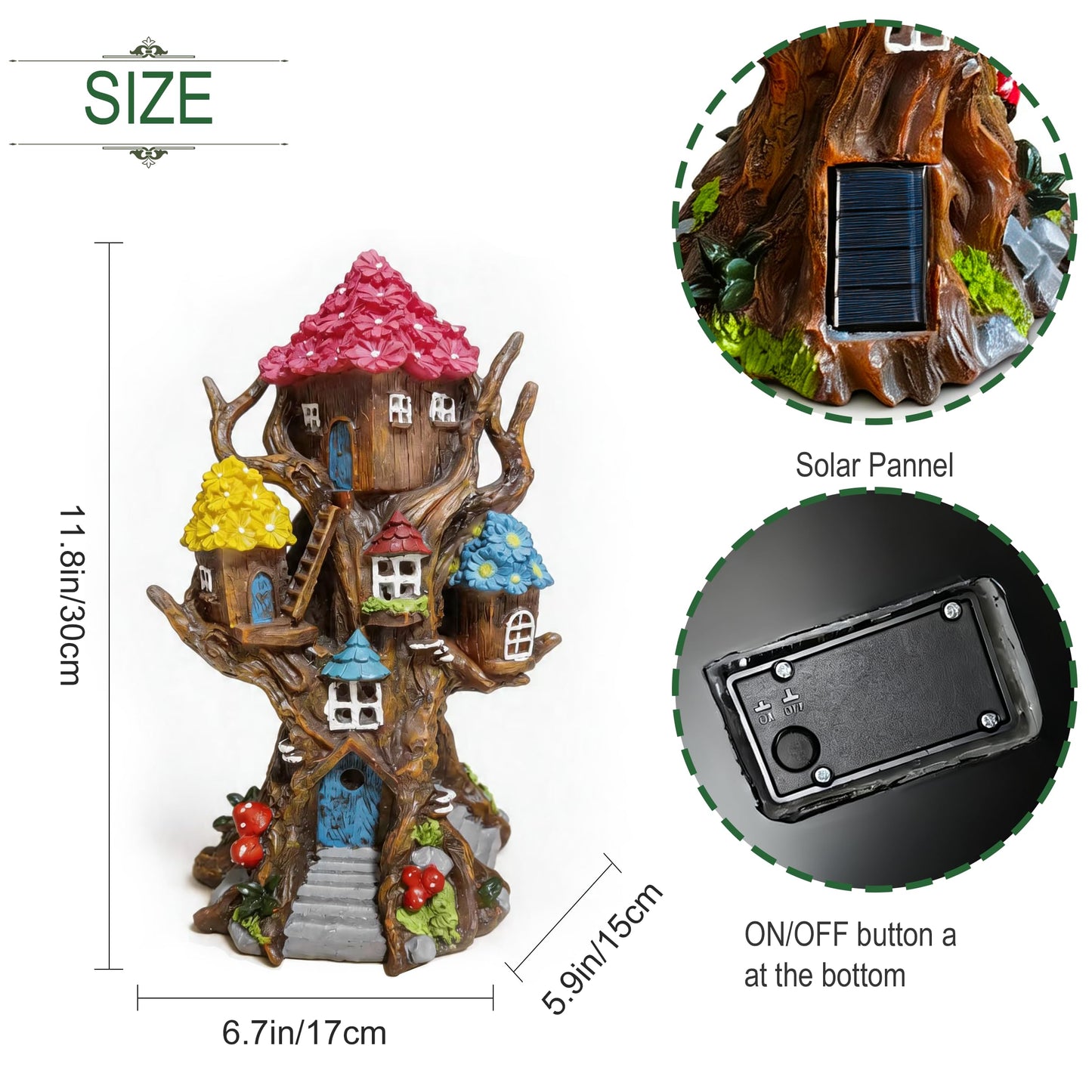 BLBYHO Solar Fairy House Large Fairy Garden Treehouse for Outside, Fairy Garden Accessories Outdoor, Garden Statues Fairy Tree House, for Home, Yard, Balcony Decor, Birthday Gifts for Kids