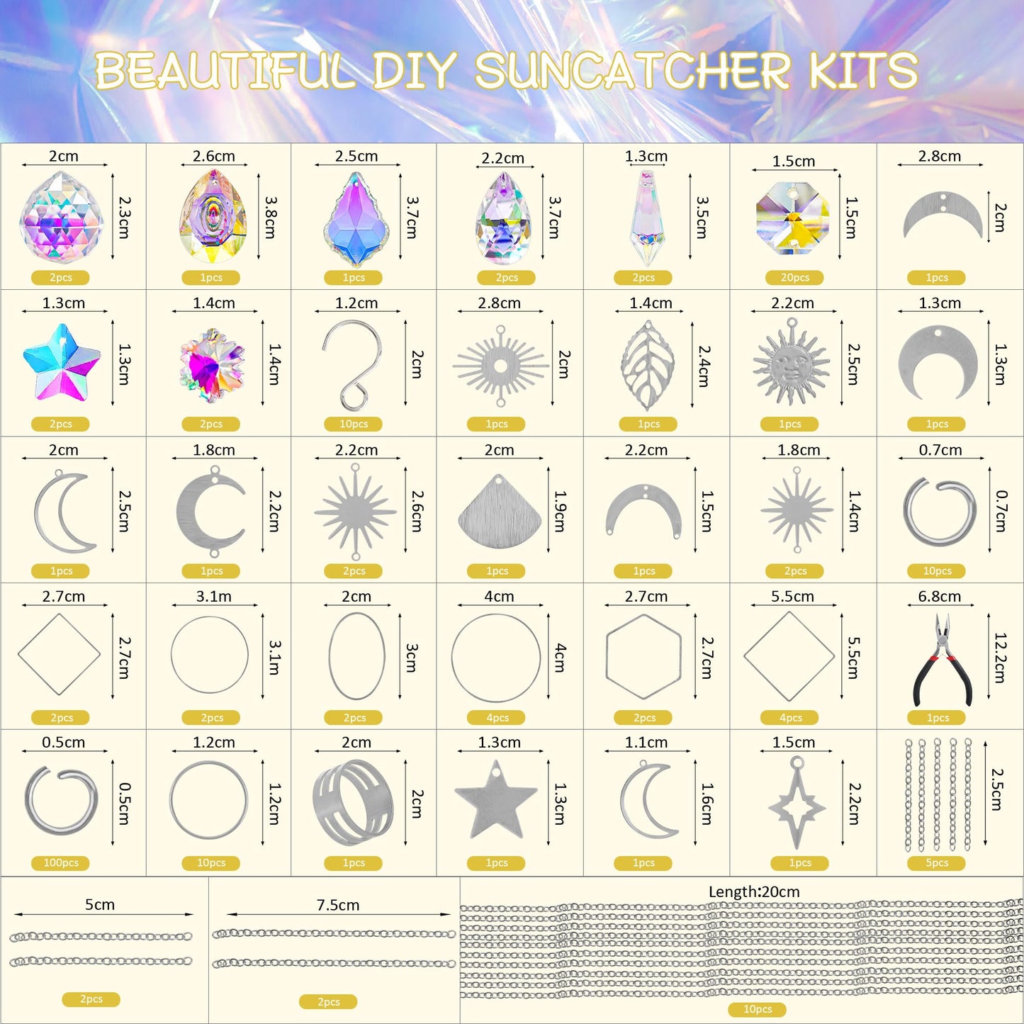 H&D HYALINE & DORA DIY Crystal Suncatcher Assembly Craft Kits for Adults 215pcs Rainbow Prisms Beads Pendant Crystal Window Sun Catchers Hanging Ornament Indoor Outdoor Decor, Silver