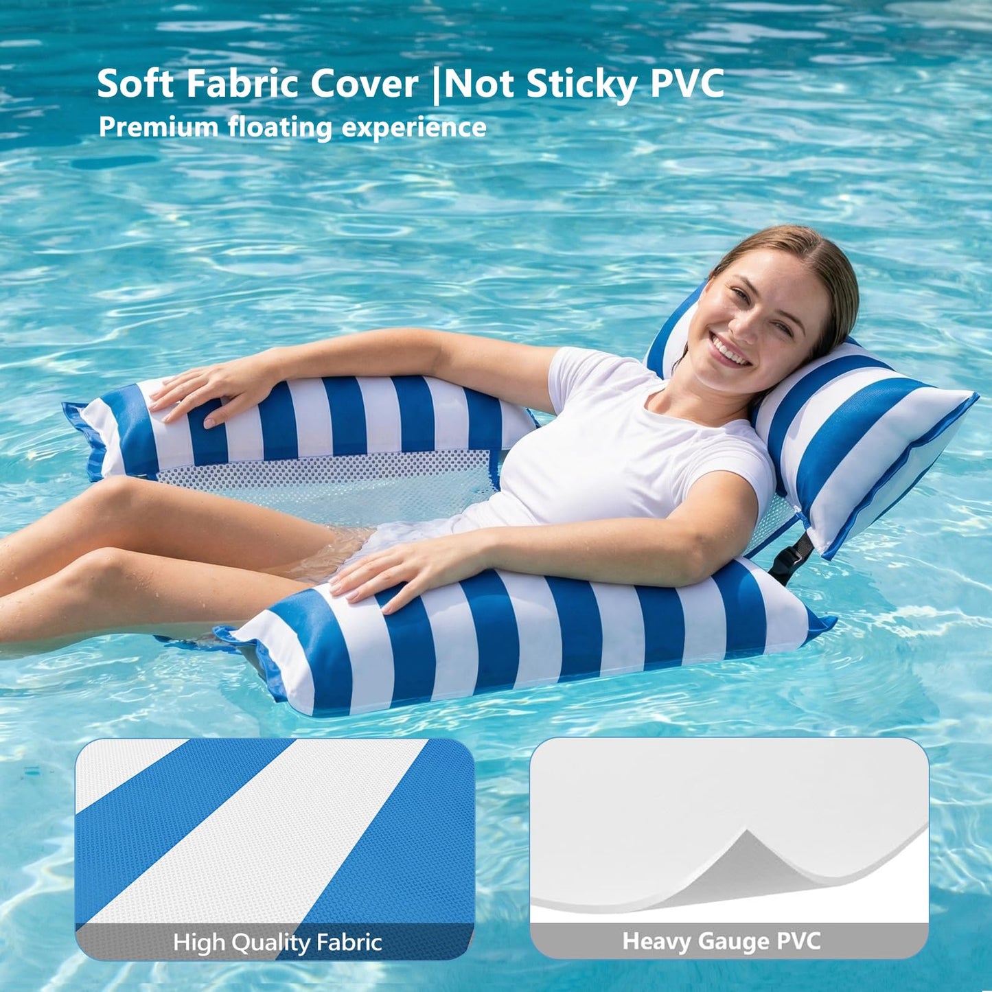 Jasonwell Inflatable Pool Floats Adult - 2 Pack Fabric Pool Floaties Chair Lake Beach Floating Lounger Chair Swimming Pool Noodles Water Hammock Float Mesh Party Toys for Adults Heavy Duty(Blue&Green)