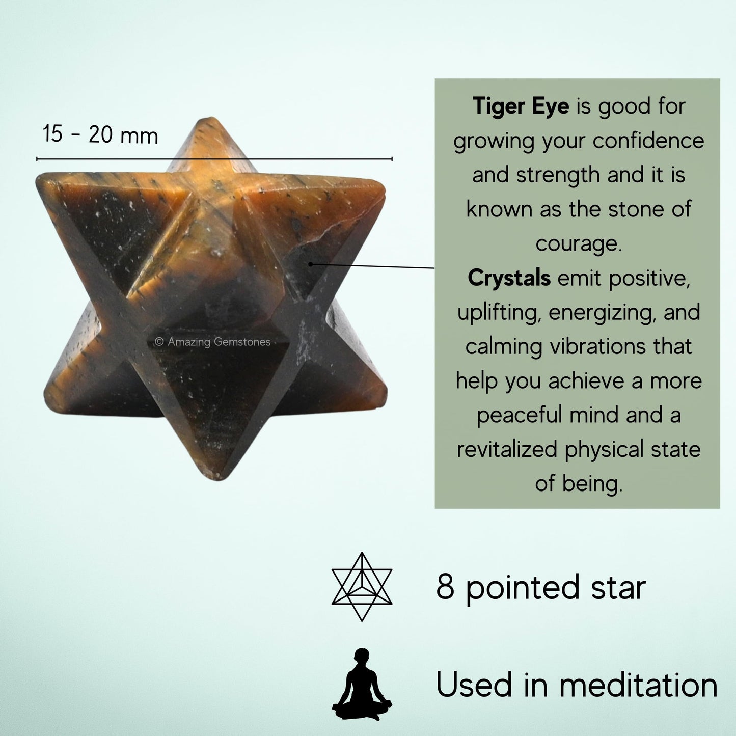 Amazing Gemstone Tiger Eye Merkaba Crystal - 0.75 Inches Metaphysical Merkaba Star for Meditation - Energetic Tetrahedron Crystal and Healing Stones and Healing (15-20mm)
