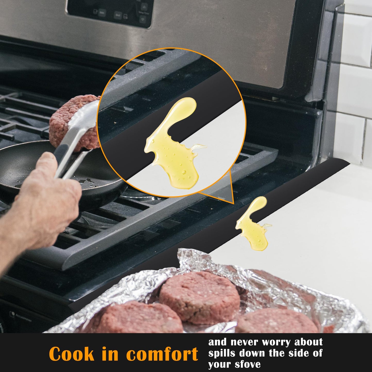 KindGa Stove Gap Covers, Silicone Counter Gap Filler for Stove, 30 Inches Can Be Cut to Any Size for 0.2-1 inch Gap, Seal Spills between Appliances Countertop Furniture Stoves Ovens(Set of 2, Black)