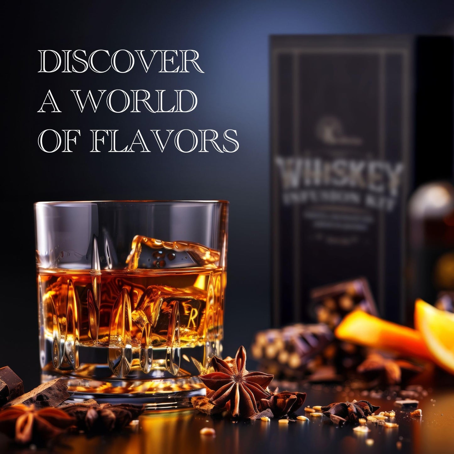 DIY Whiskey Gifts for Men - DIY Whiskey Infusion Set - Whiskey Making Kit - Decanter Set with Botanicals & Wood Chips - Bourbon Decanter & Birthday Gifts for Men